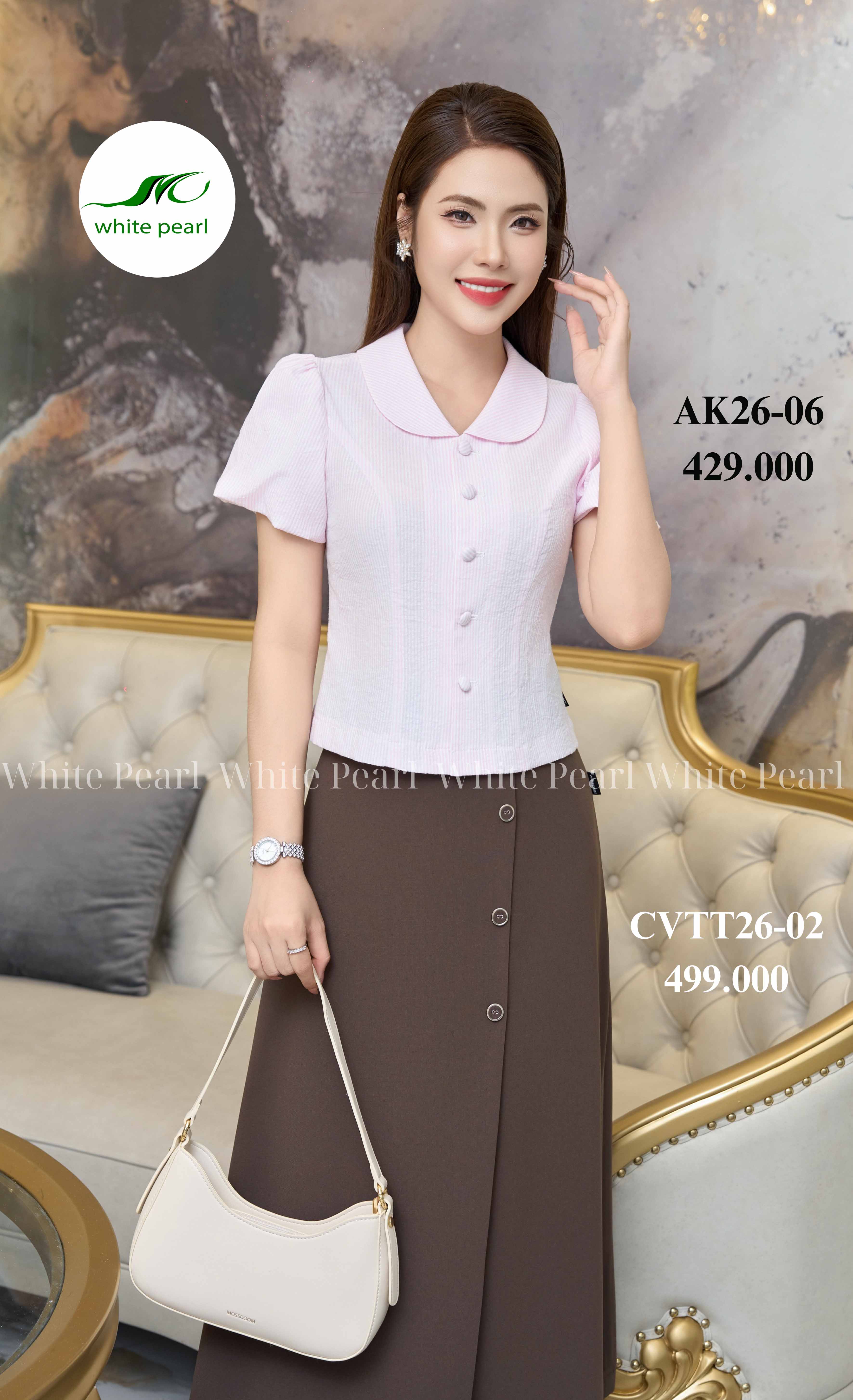 Áo ký giả tay chuông thời trang công sở nữ White Pearl