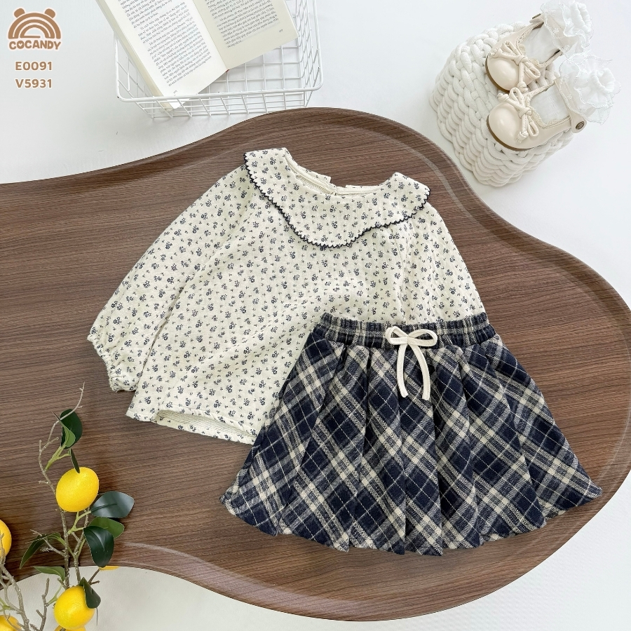 Chân váy kẻ XANH BE phối nơ BE_thumbnail_6