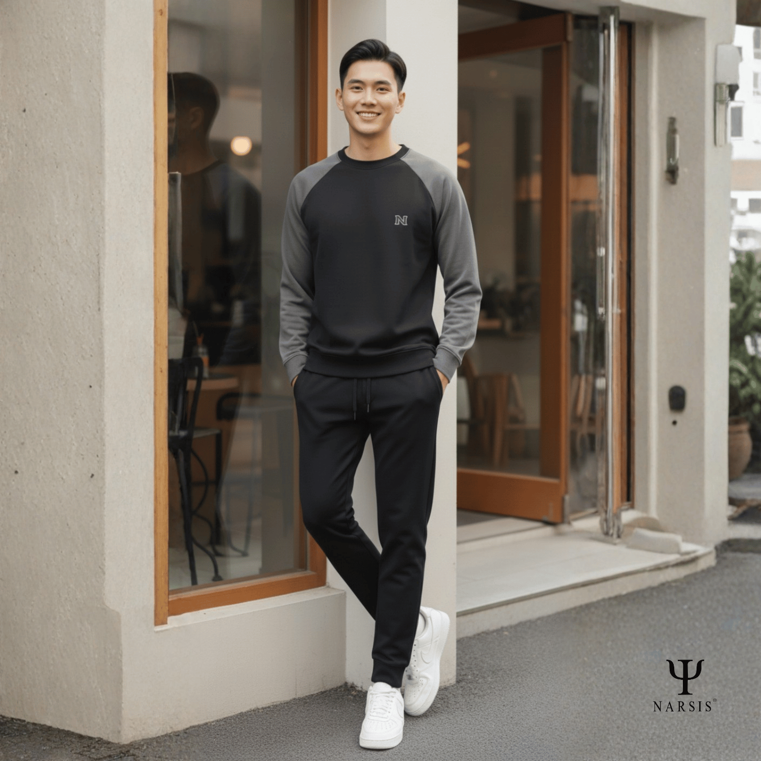 Bộ Thu Đông Nam Cotton Nỉ NARSIS Cao Cấp E25015, Bộ Đồ Nam Dài Tay Giữ Ấm, Form Thể Thao Trẻ Trung