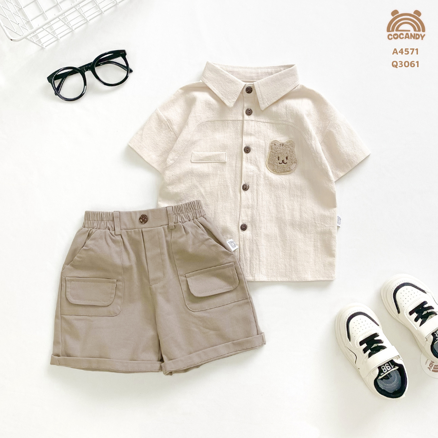 Áo cộc sơ mi BE phối ngực gấu_thumbnail_2