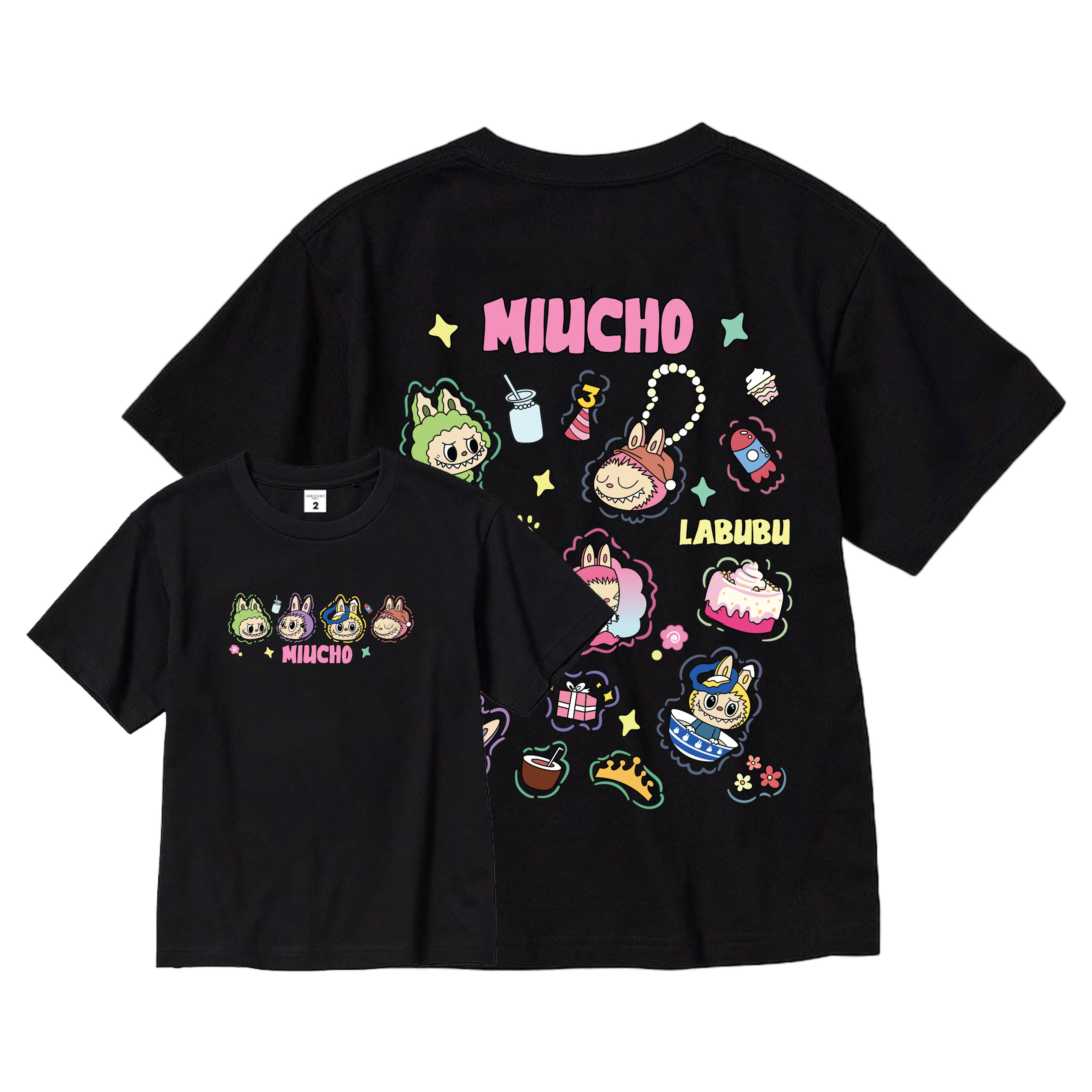 Áo thun bé gái labubu dễ thương nhiều màu sắc AED1462 Miucho Kid vải cotton thoáng mát cổ tròn in artwork_thumbnail_0