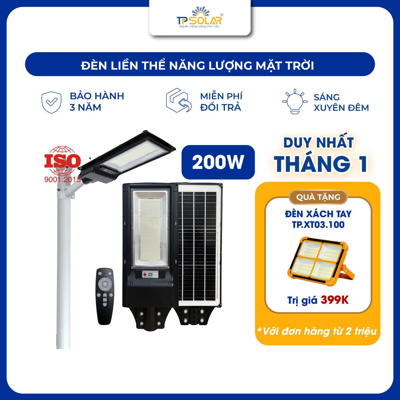 Đèn đường liền thể năng lượng mặt trời (TP.LT01.200)