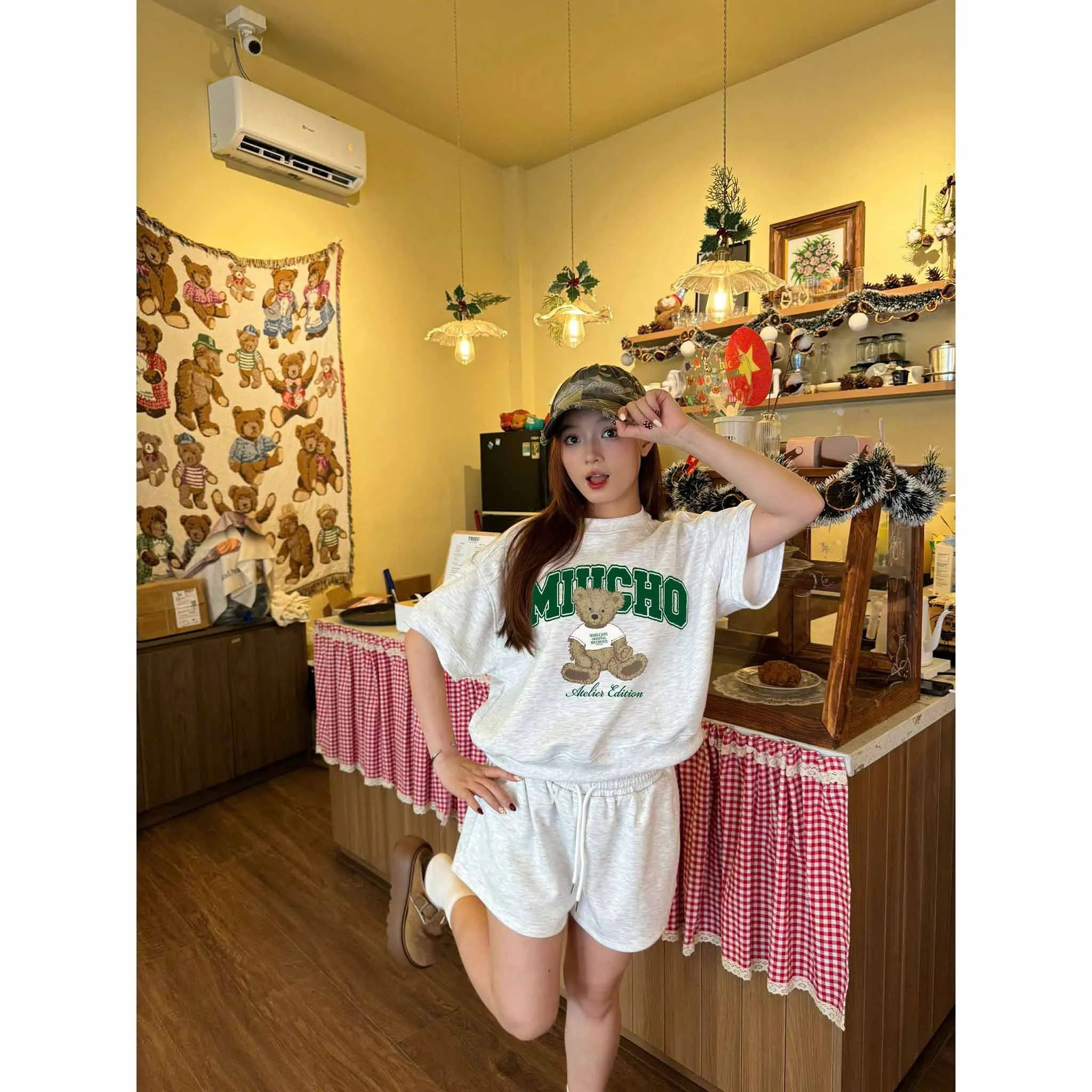 Áo sweater nữ boxy nỉ 2 da Miucho tay ngắn cổ tròn phong cách Hàn Quốc hình gấu đáng yêu 2633_thumbnail_4