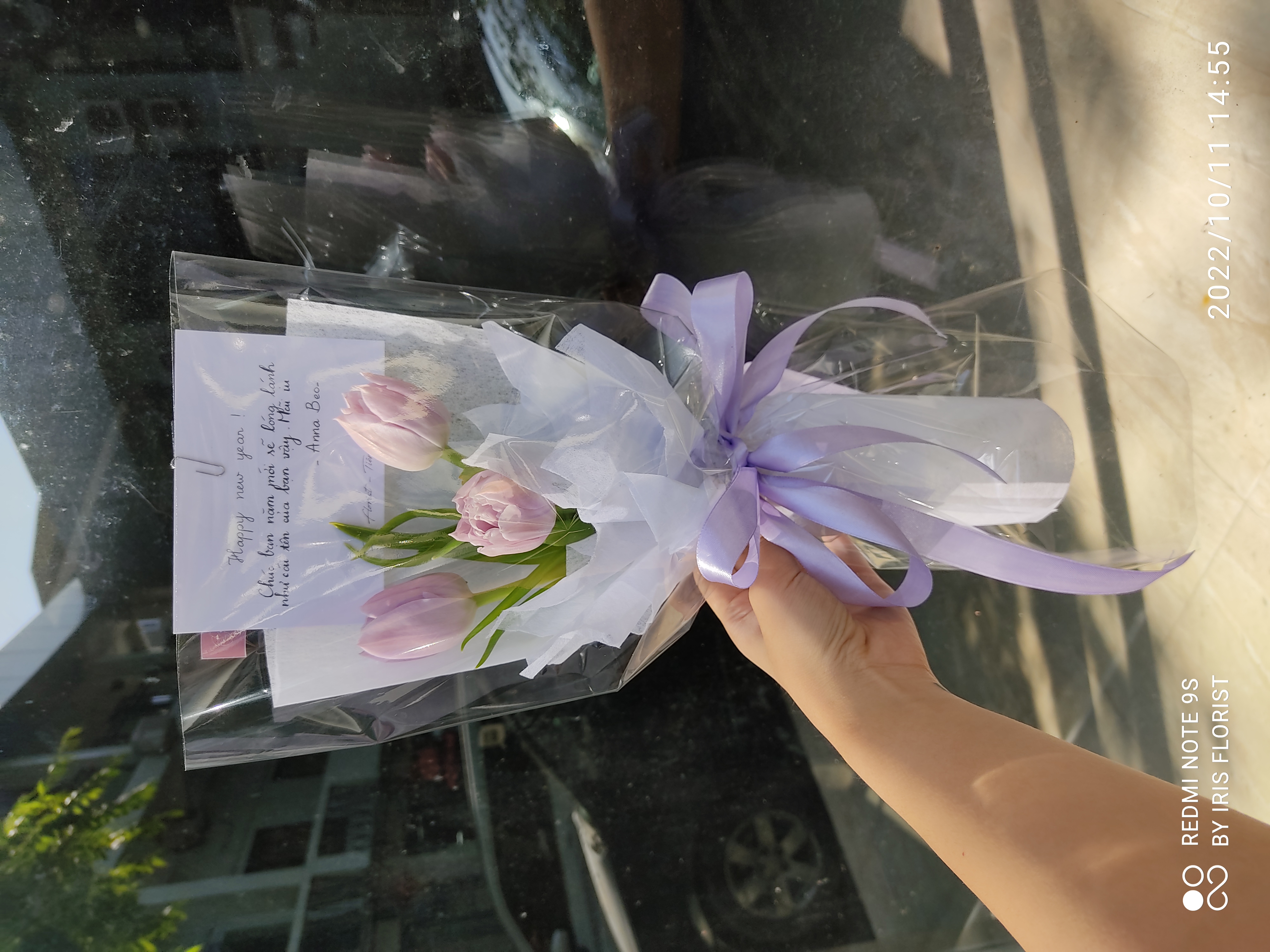 Bó tin nhắn - Tulip Tím nhạt 3b - Giấy bóng kính