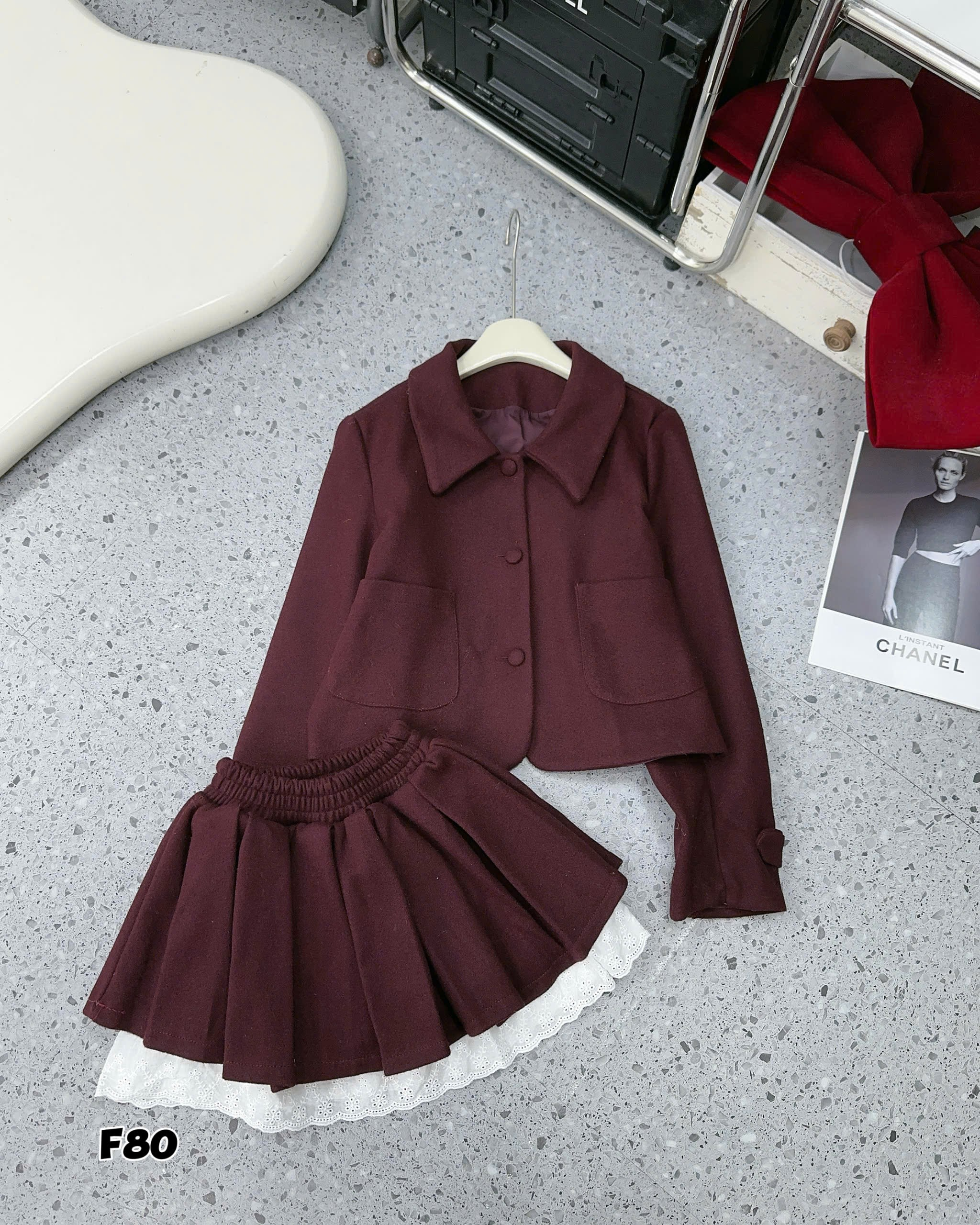 [F80] Bộ cv dạ phối ren TENO dành cho bé gái 20-50kg