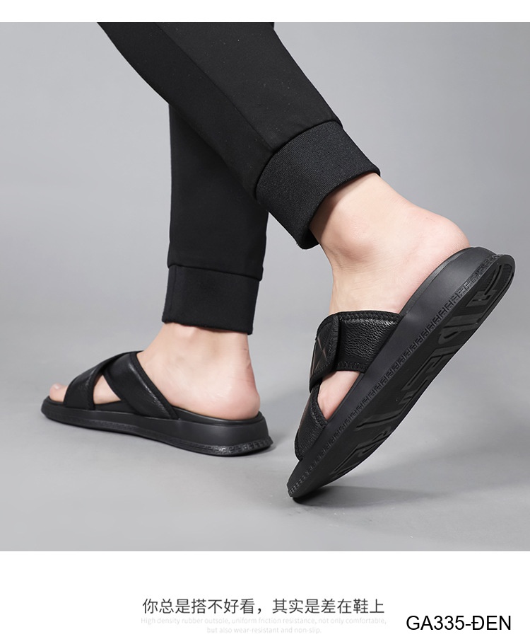 GA335 - Dép lê nam da bò kiểu Hàn màu đen đế cao su êm chân_thumbnail_6