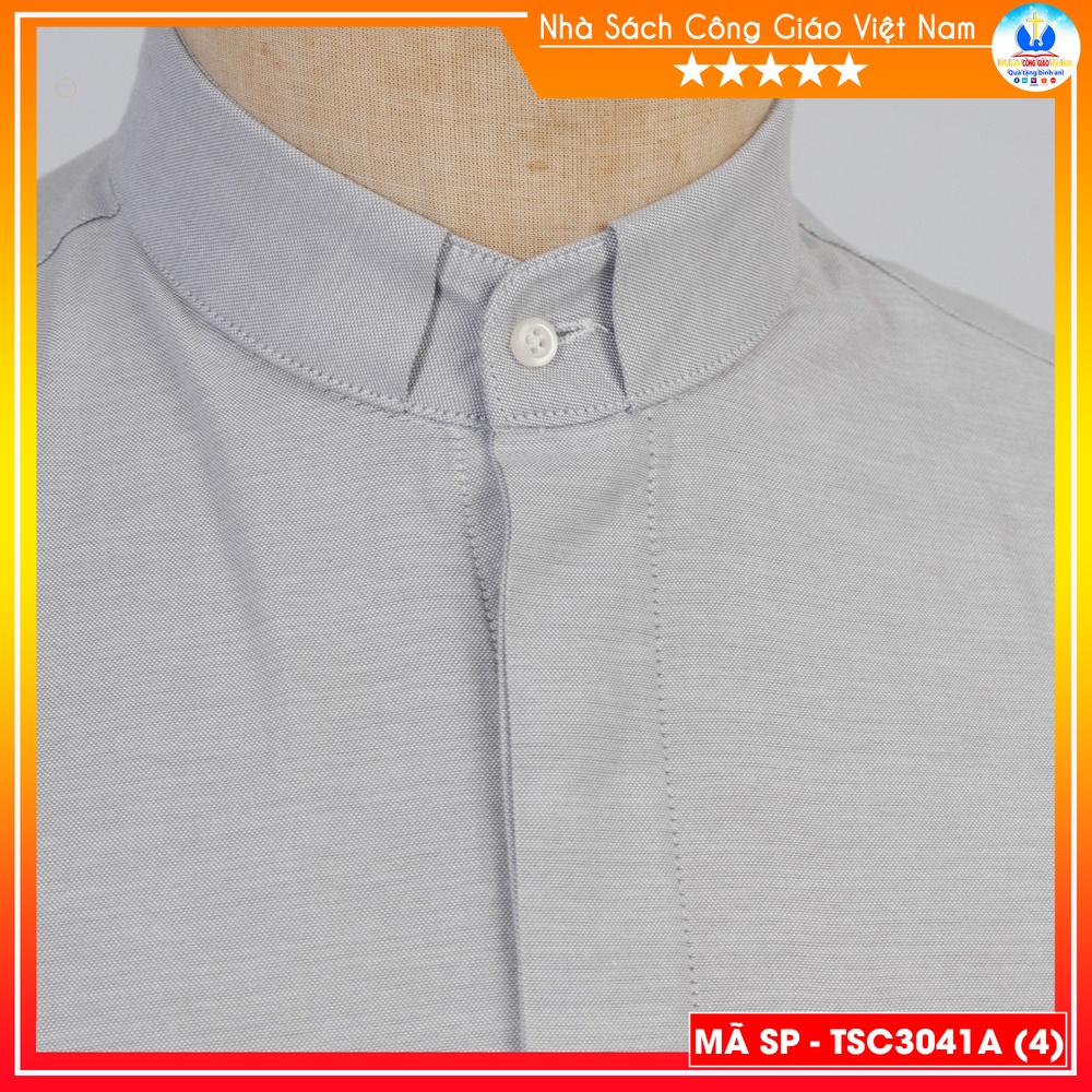 Áo Sơ Mi cổ côn linh mục ngắn tay màu ghi cotton TSC3041A- Quà tặng  Lễ quan thầy, truyền chức, sinh nhật cha xứ_thumbnail_6