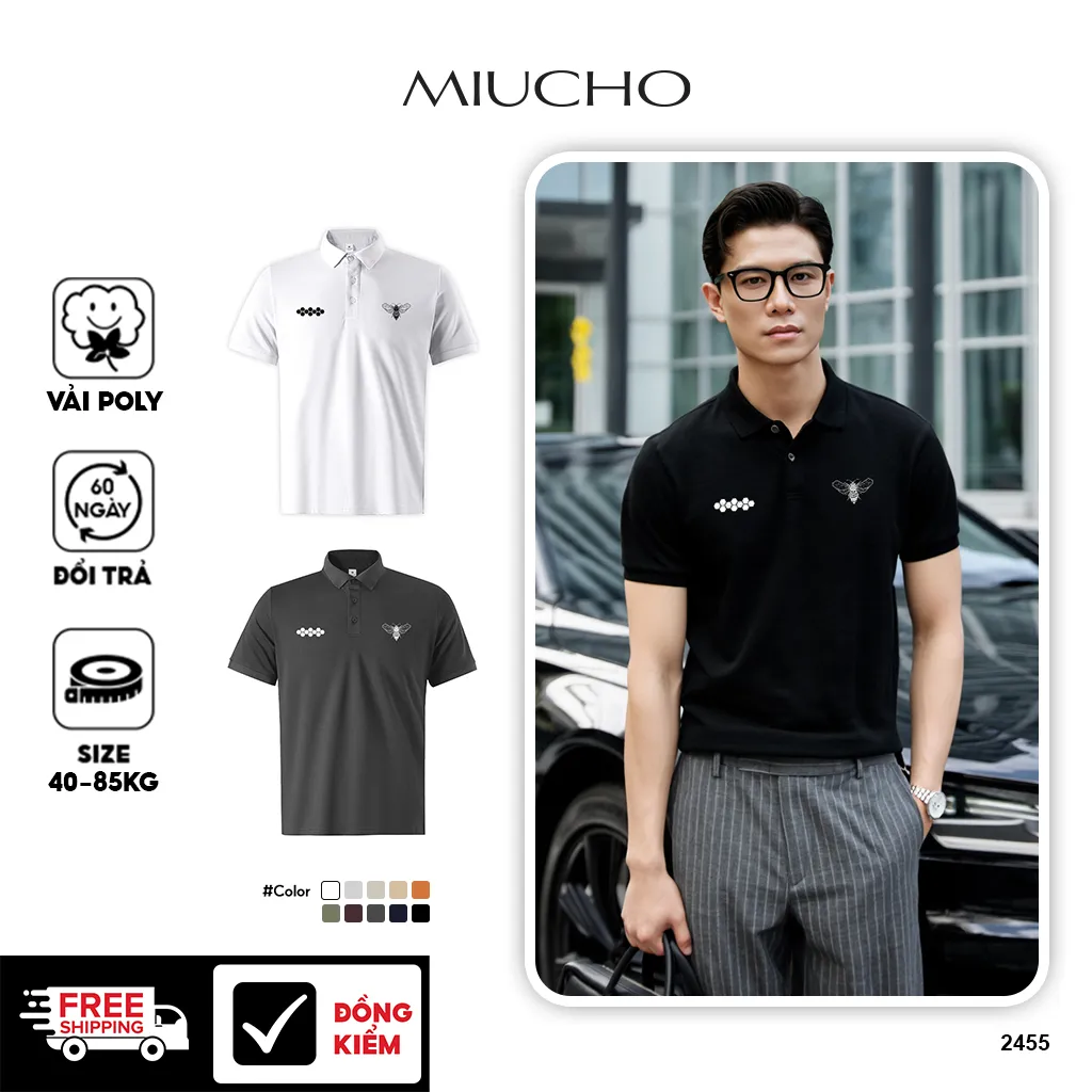 Áo polo cá sấu form vừa in artwork PLCSD2455 Miucho Iconic vải polyester thoáng mát chống nhăn cổ trụ