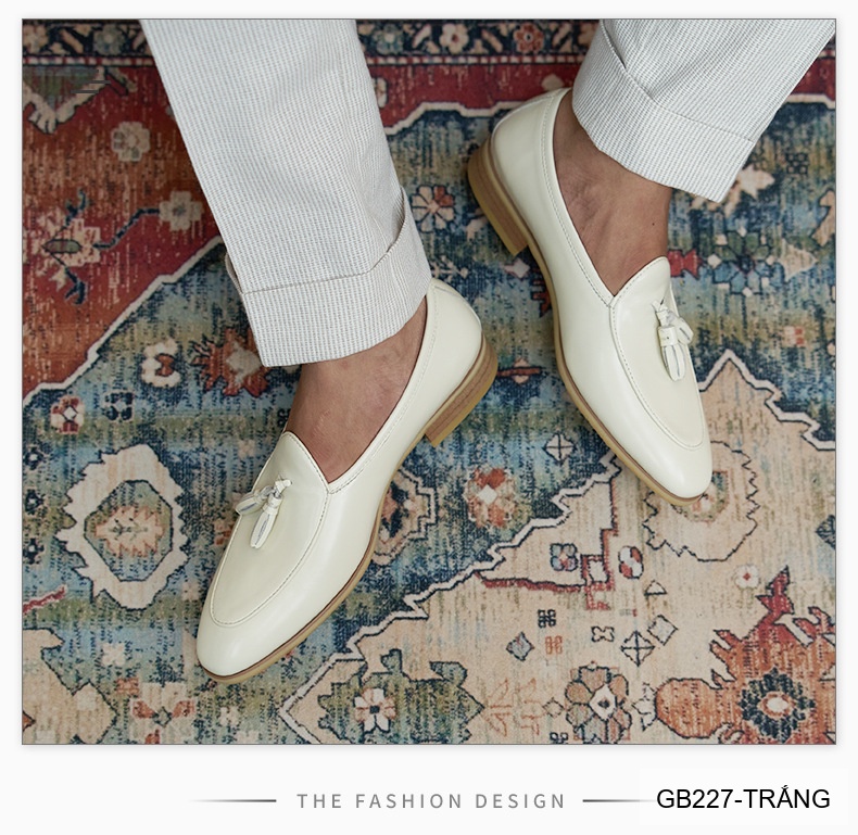GB227 - Giày lười nam mũi nhọn da bò phong cách Anh Quốc, màu trắng đen sang trọng_thumbnail_14