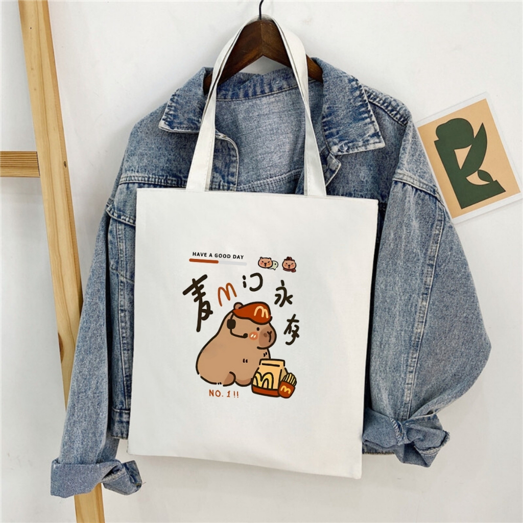 Túi tote in hình Capybara có túi phụ- Túi vải canvas kích thước 33x37cm đựng vừa A4 và laptop - TOTE05_thumbnail_8