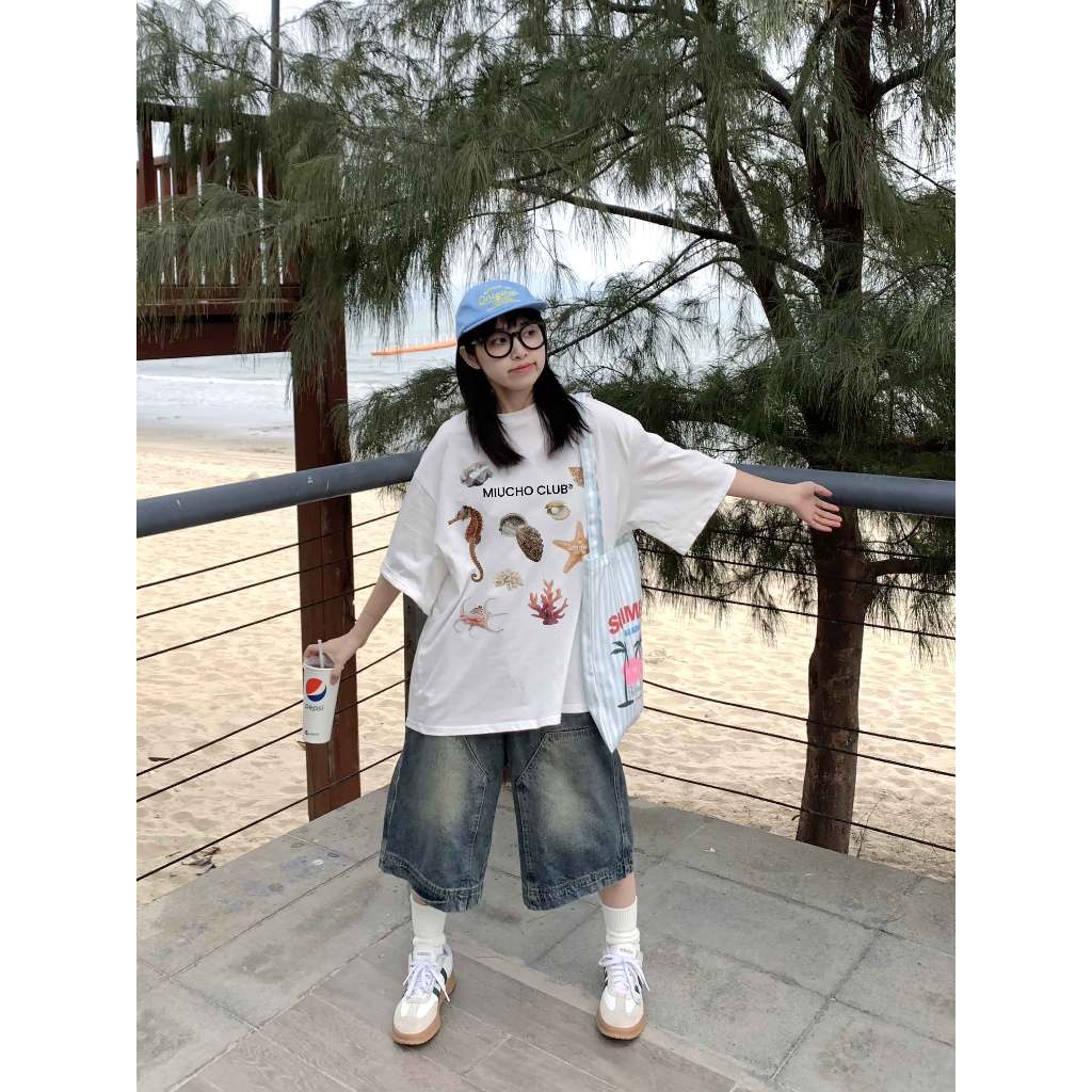 Áo thun form rộng mùa hè unisex ATD1049 Miucho cotton tay lỡ cổ tròn in mix_thumbnail_3