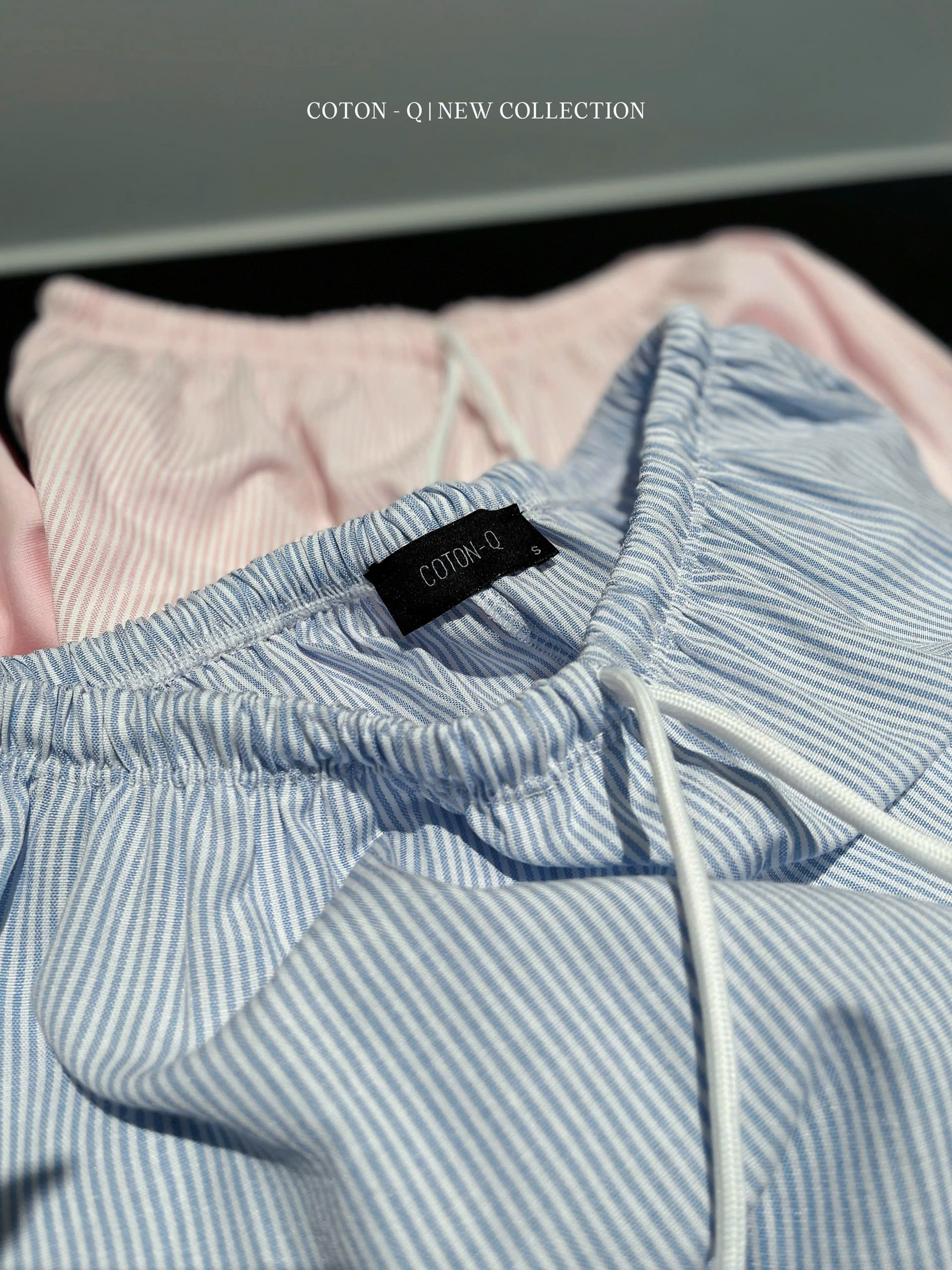 Set áo ôm viền + quần dài sọc ( XANH )_thumbnail_3