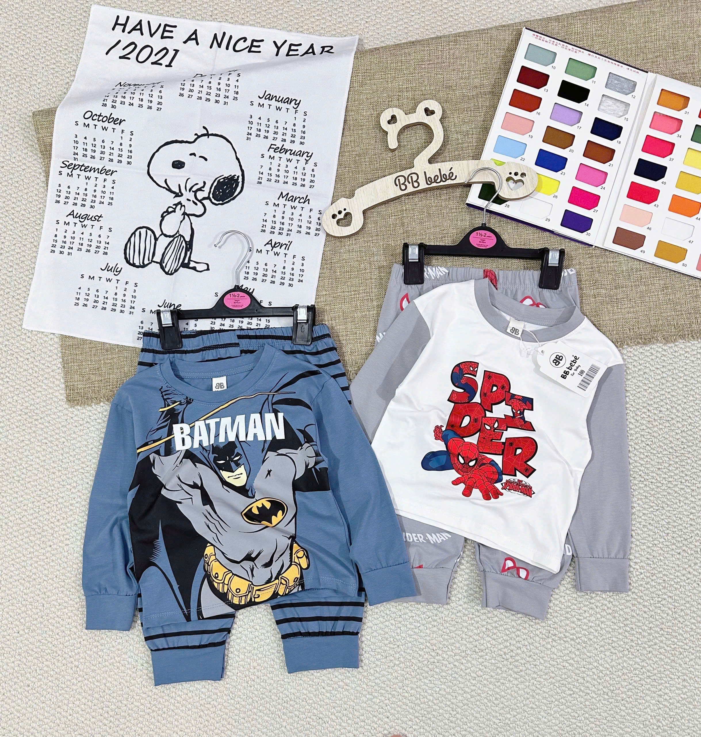 E34 SET 2 BỘ DÀI NHỆN SPIDER CỔ XÁM- A100.276