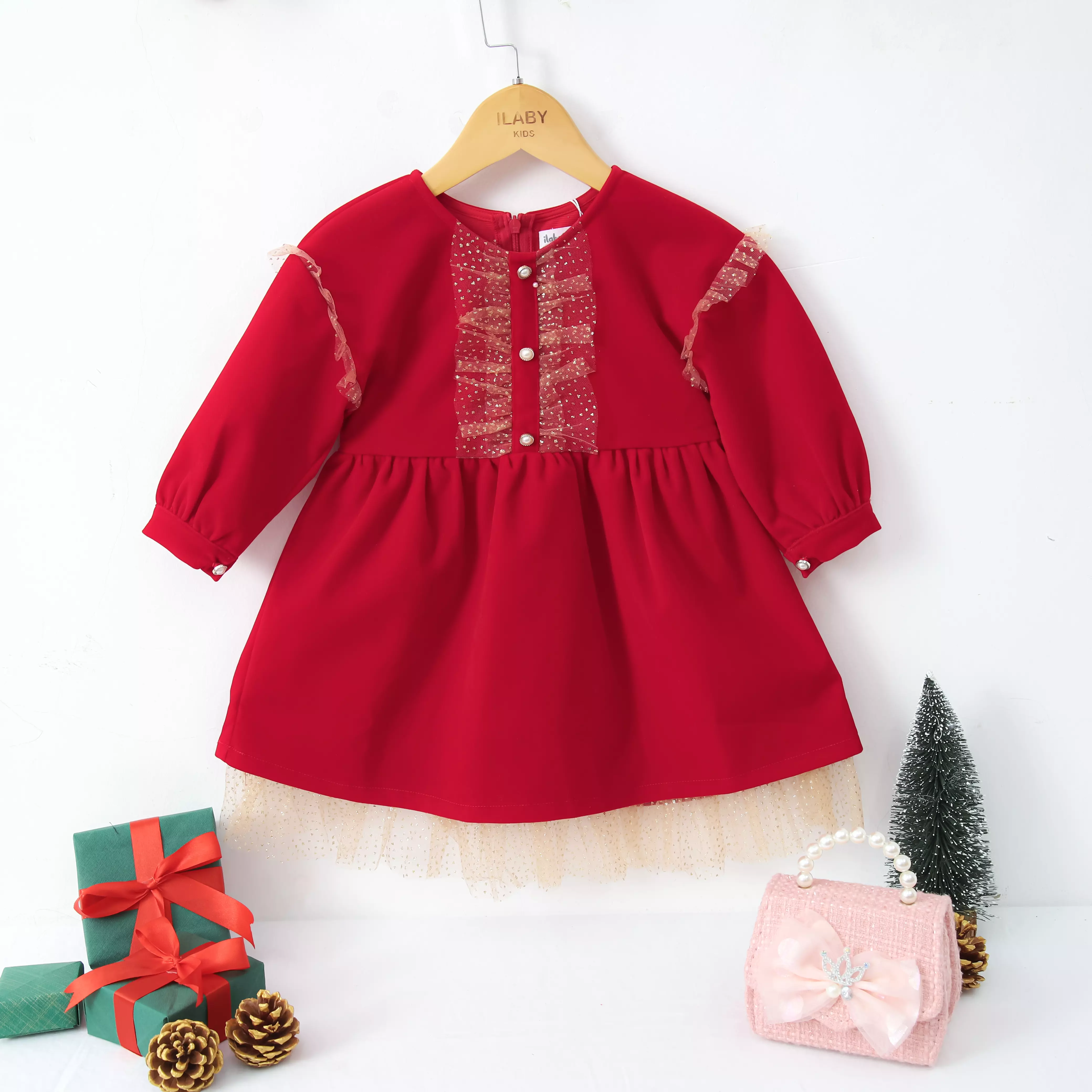 Váy nhung nẹp phối lưới_thumbnail_1