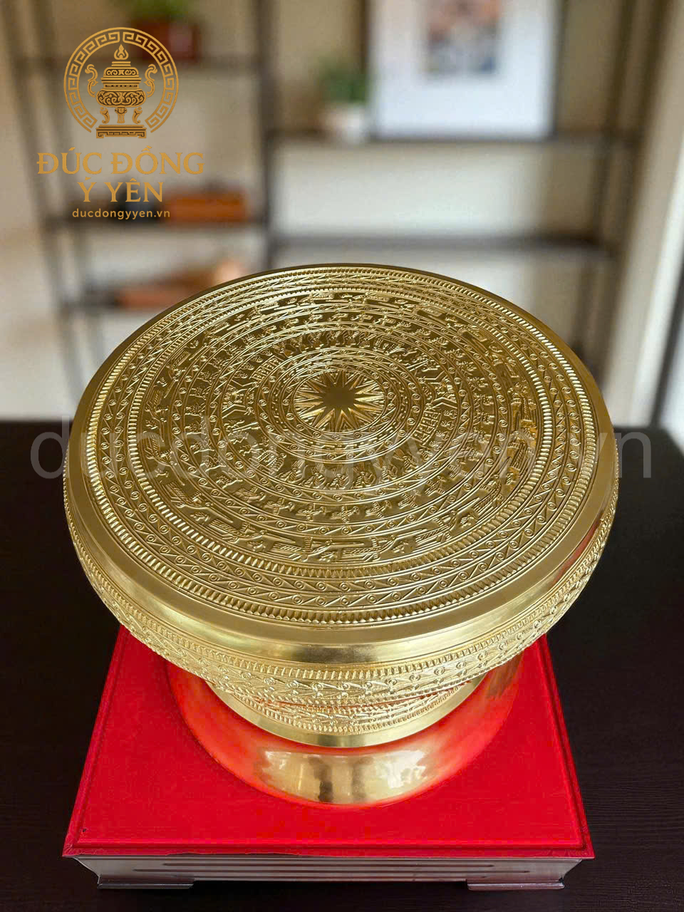 Quả trống đồng đúc đồng đỏ thiếp vàng 9999 cao cấp_thumbnail_2