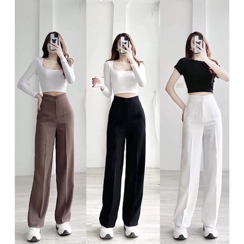 Quần xuông nữ ống rộng công sở , cạp lưng cao che khuyết điểm ,chất vải tuyết mưa cao cấp không bị xù_thumbnail_1