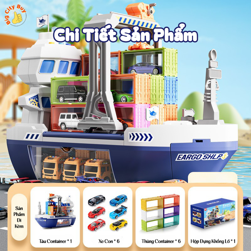 Tàu Thuỷ Container Khổng Lồ Tặng Kèm 12 Xe Nhỏ, 6 Container Chở Hàng Siêu Đỉnh Cho Bé_thumbnail_4