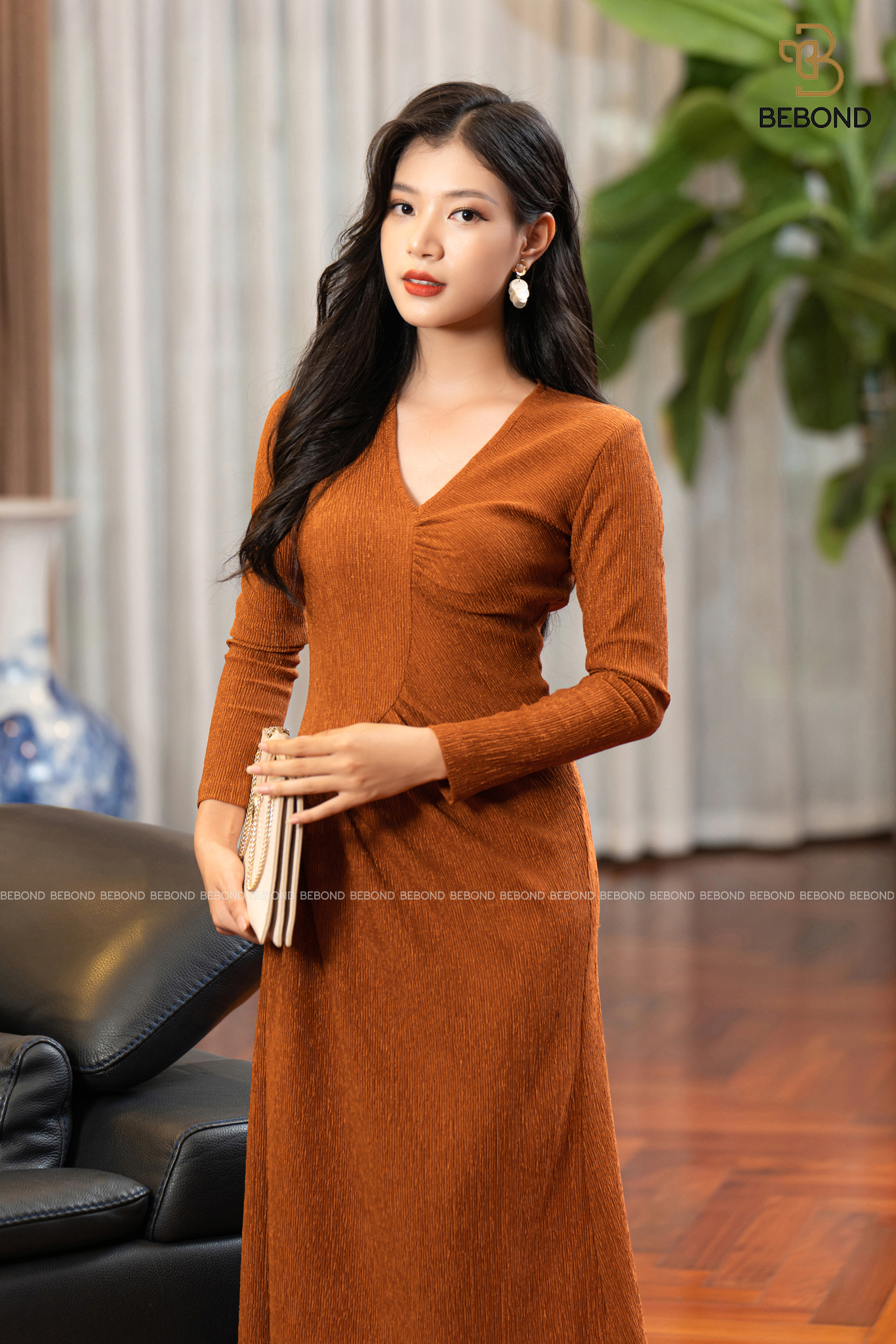 Đầm ôm body nhún ngực và eo -Dilys Dress màu NÂU CAM_thumbnail_3