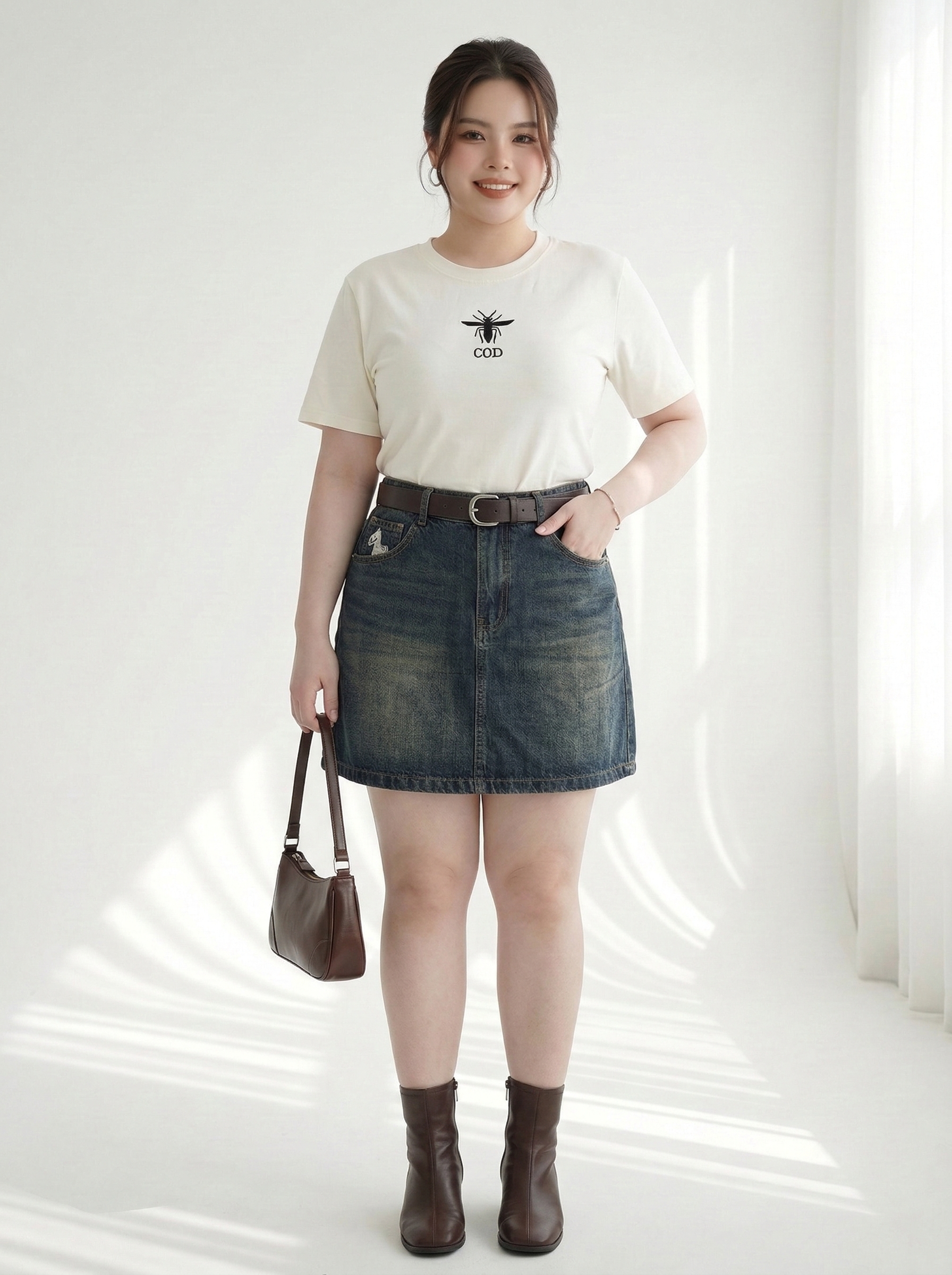 BIGSIZE - Chân váy jean QC thêu ngựa JV2118