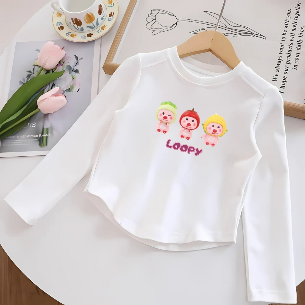 Áo thu đông cho bé gái in hình Capybara, Loopy, Labubu - Áo thun dài tay trẻ em-Loza Kids ON002_thumbnail_2