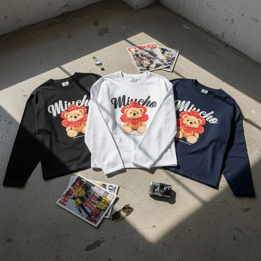 Áo thun nữ boxy tay dài Miucho vải dày dặn thoáng mát đứng form hình gấu dễ thương 2950_thumbnail_6