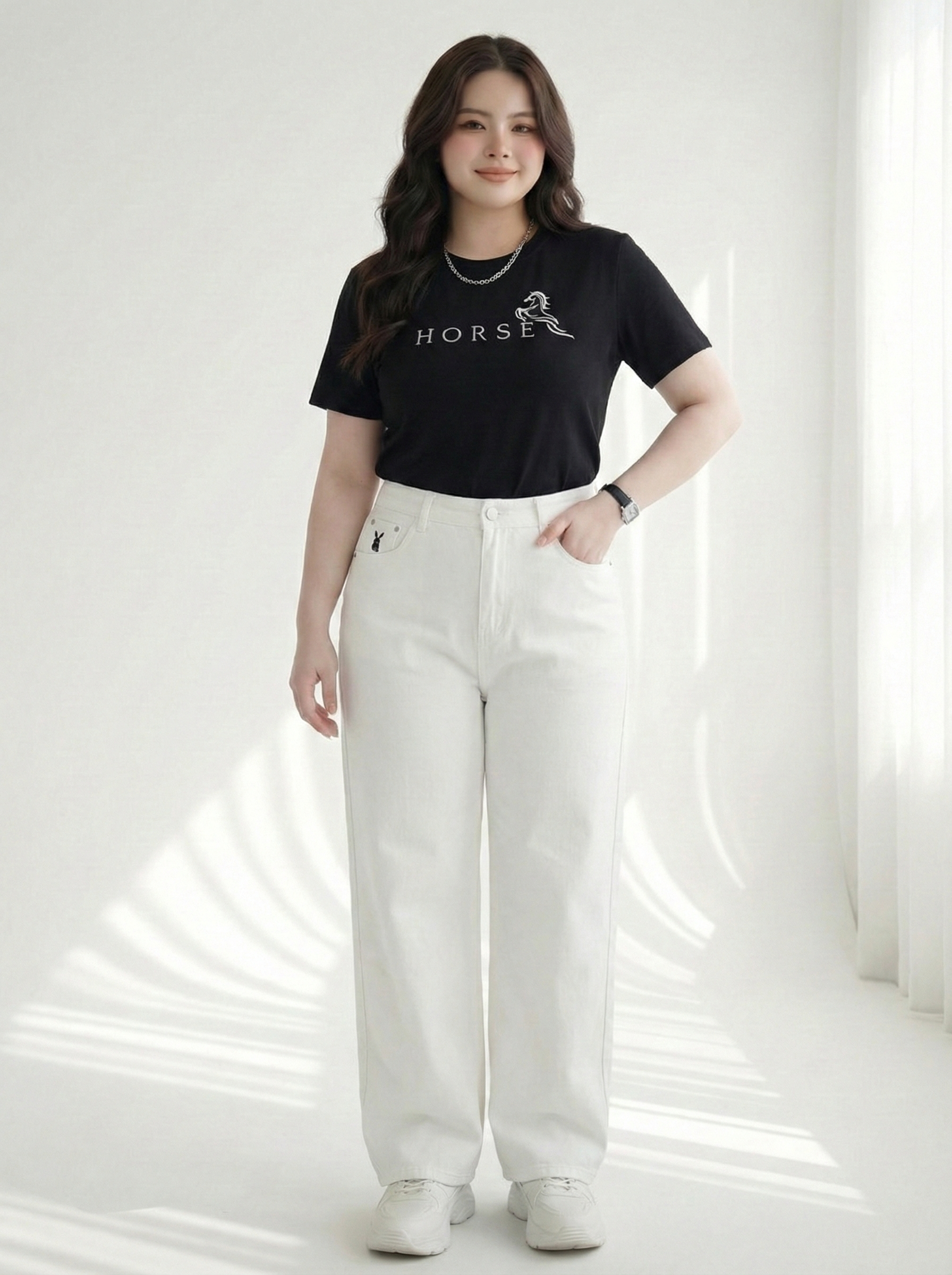 BIGSIZE - Áo thun thêu ngựa T-AT9103