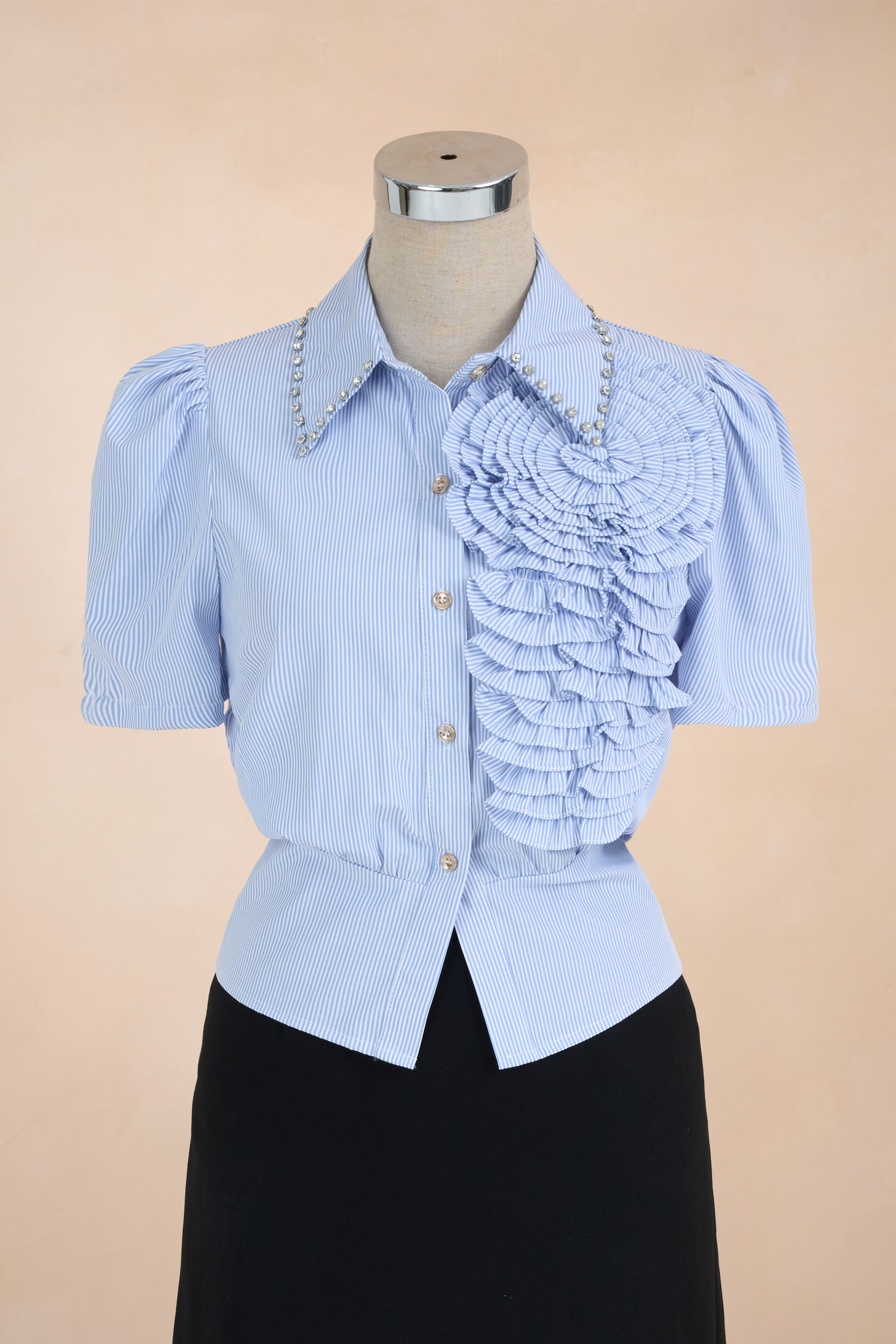 Sơ Mi Kẻ Sọc Cổ Đá Hoa Ngực