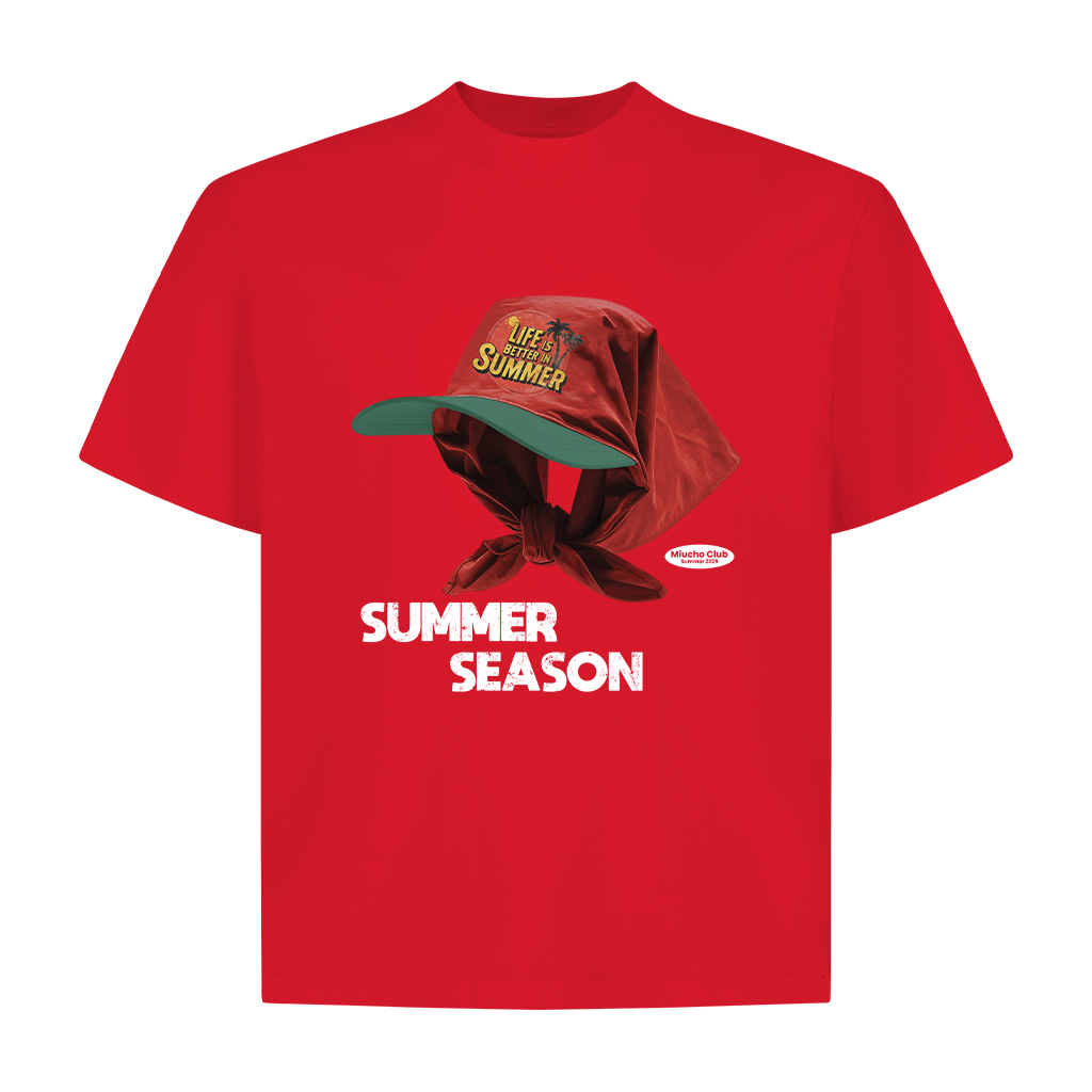 Áo thun boxy summer season 2123 Miucho cổ tròn vải cotton 2c 250gsm đứng form in mix