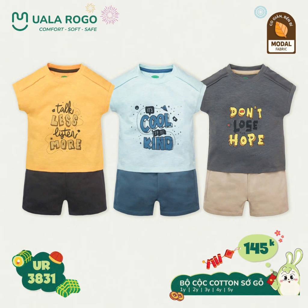 UALAROGO Bộ cộc cotton sớ gỗ UR 3826 150k (3y)