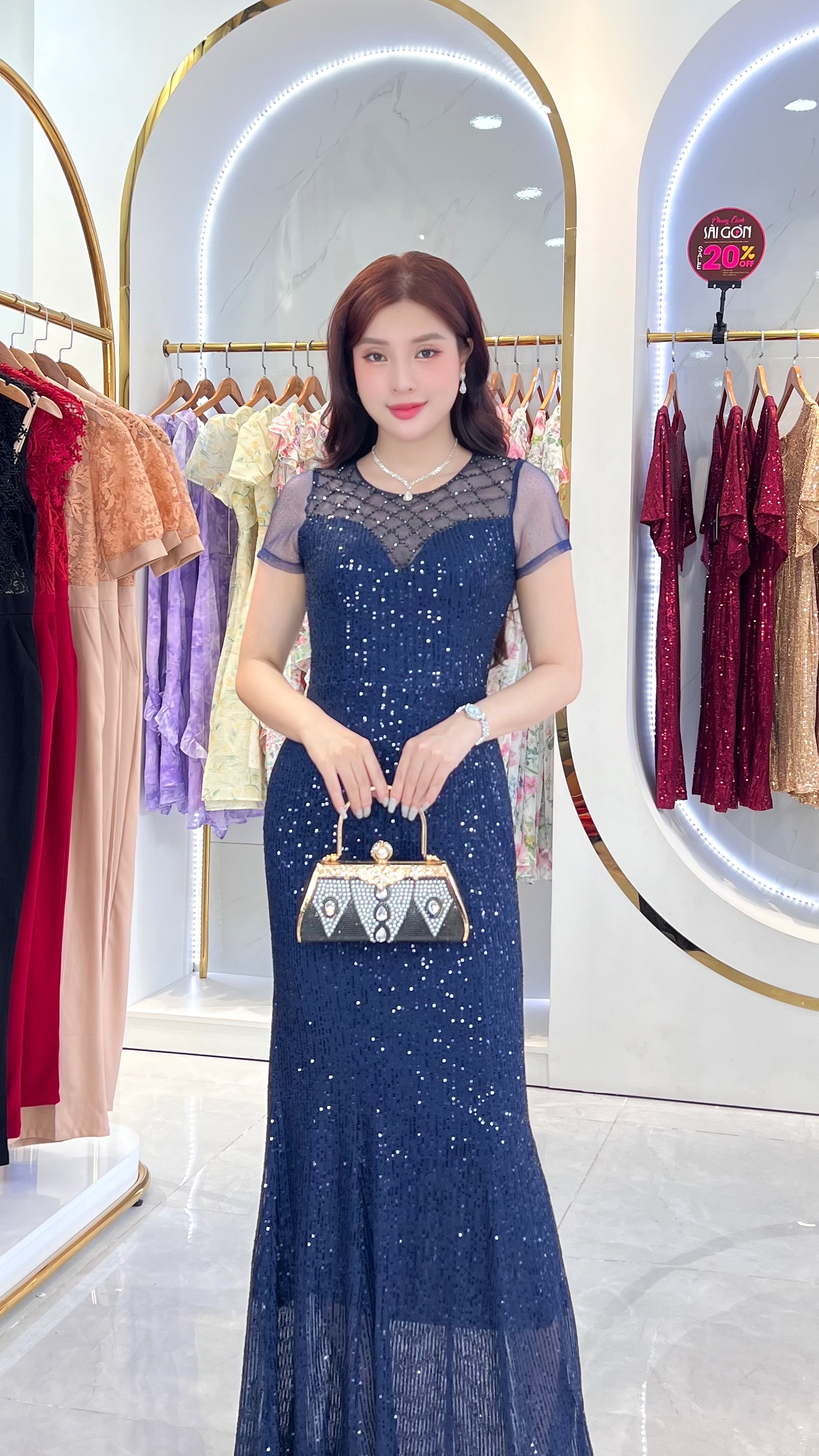 Đầm dự tiệc đuôi cá kim sa phối lưới đính đá cao cấp_thumbnail_3