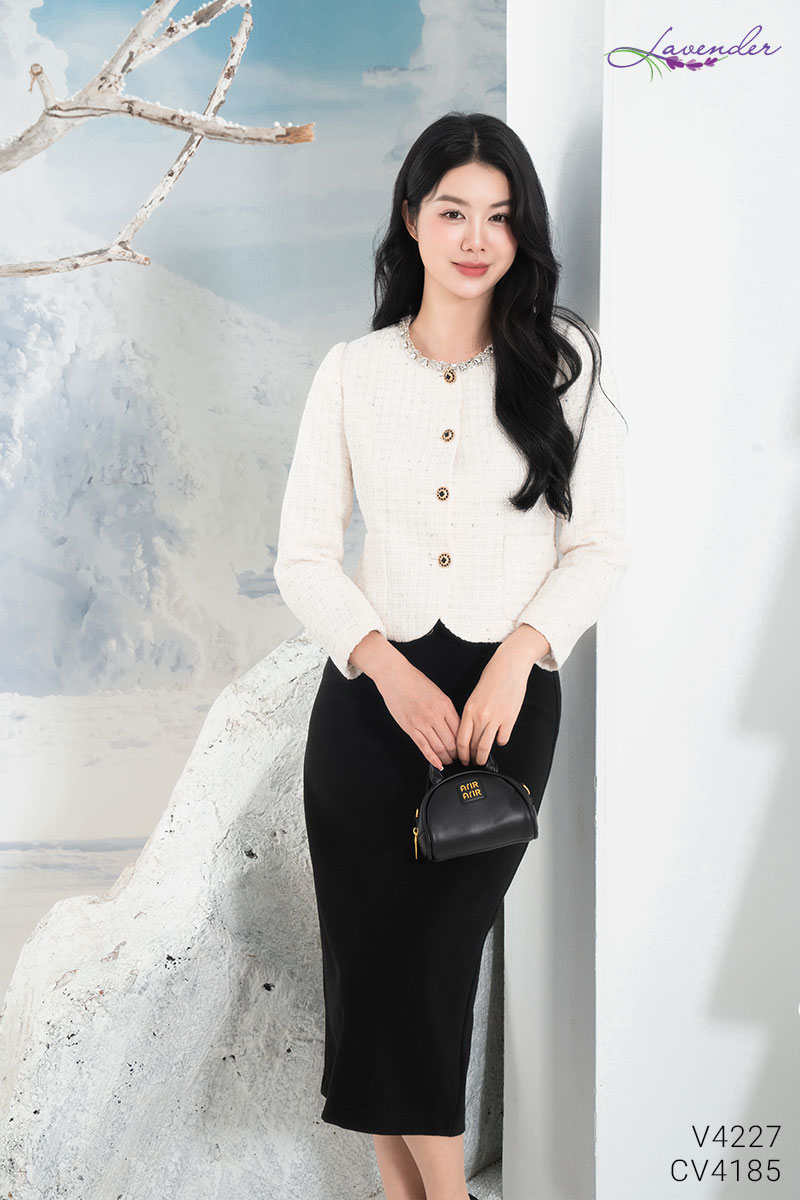 Áo dạ tweed cổ tròn phối viền V4227_thumbnail_6