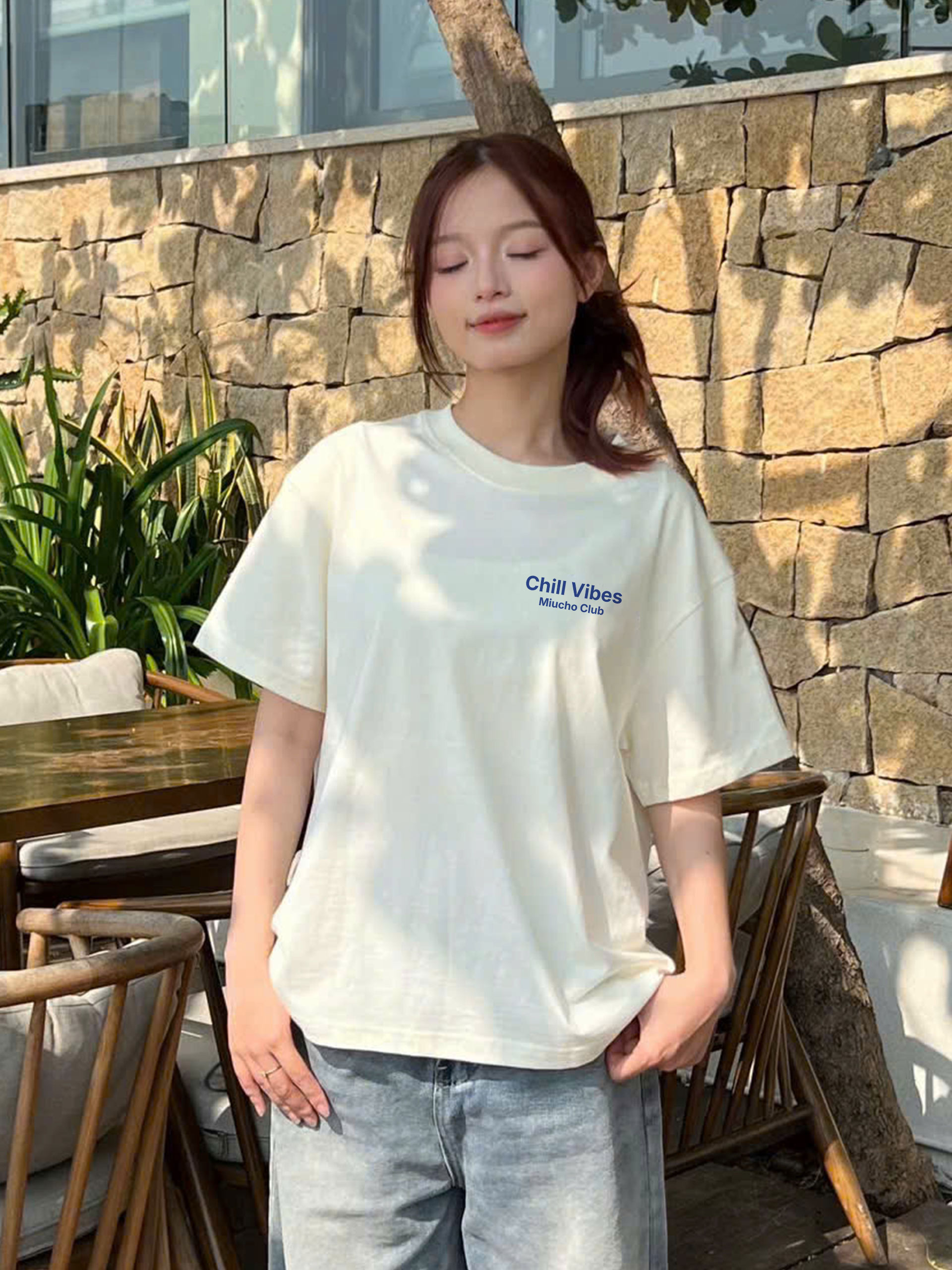 Áo thun boxy chill vibes AXD2434 Miucho cổ tròn vải cotton 2c 250gsm đứng form in mix_thumbnail_4