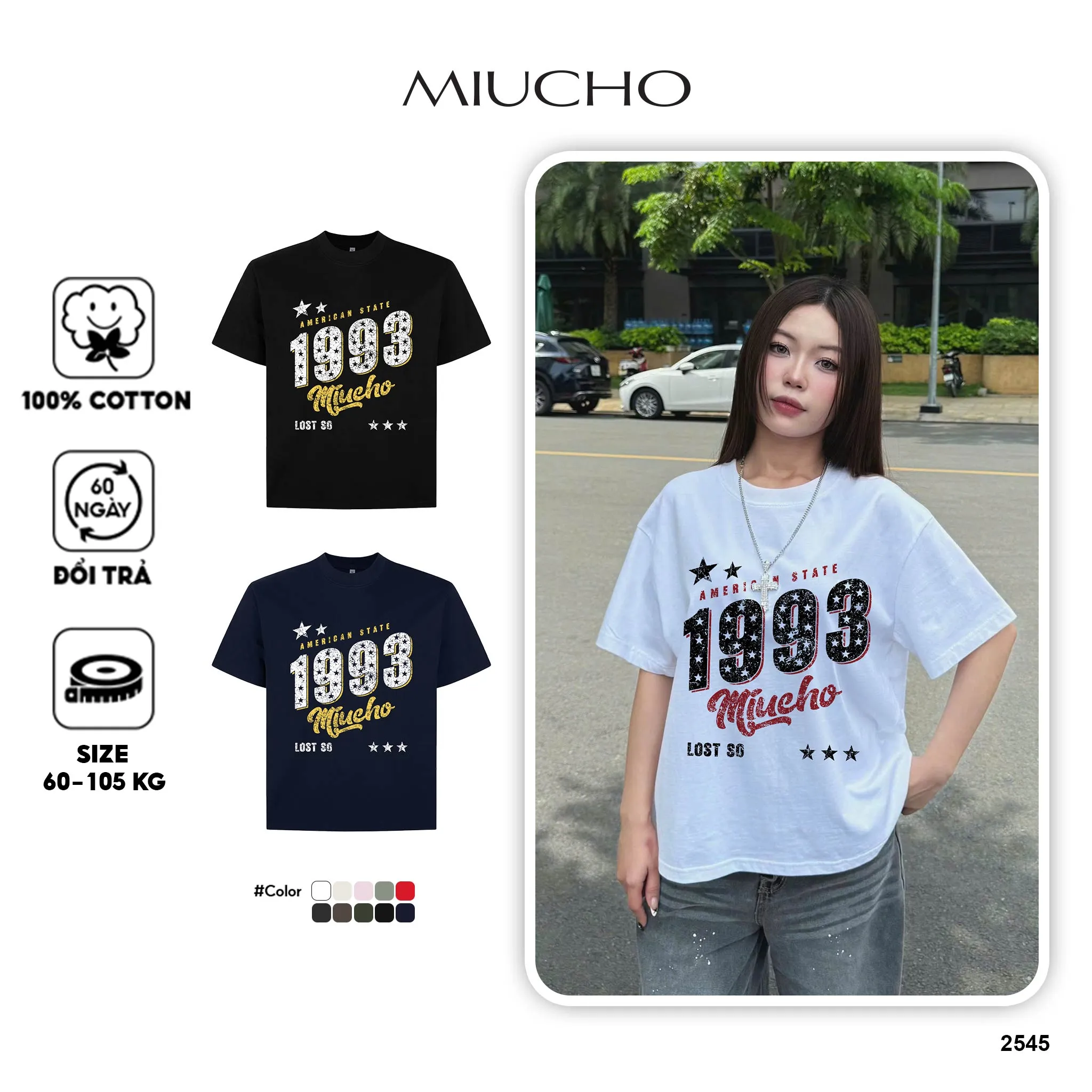 Áo thun nam nữ form boxy in năm 1993 Miucho 2545 chất vải cotton 2c cao cấp thoáng mát in mix_thumbnail_1