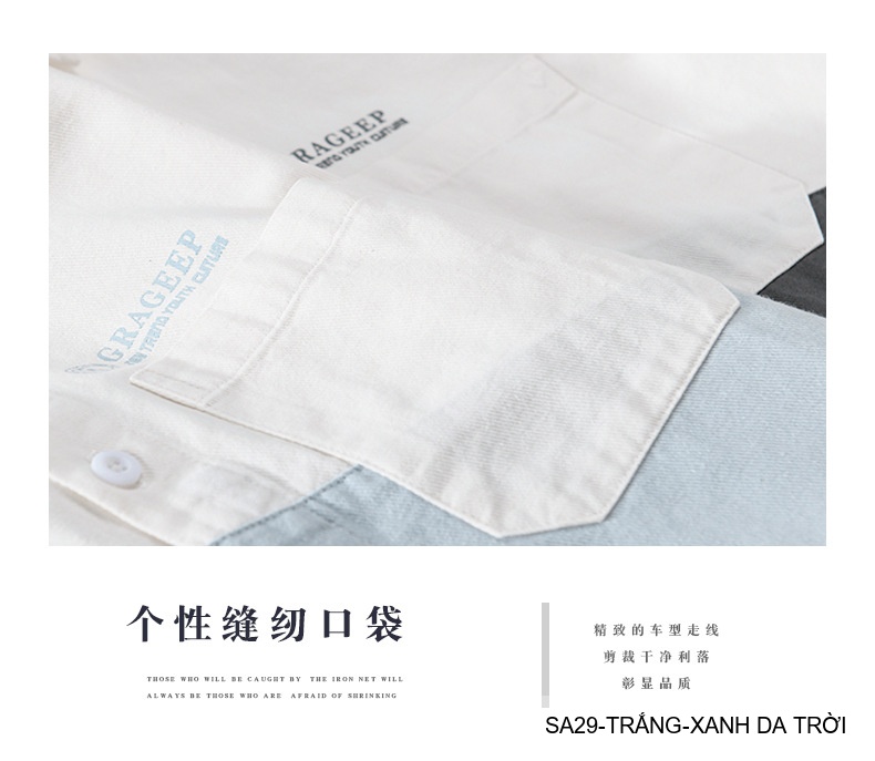 SA29 - Áo sơ mi nam tay ngắn phối màu trắng xám/xanh da trời phong cách Hàn Quốc_thumbnail_10