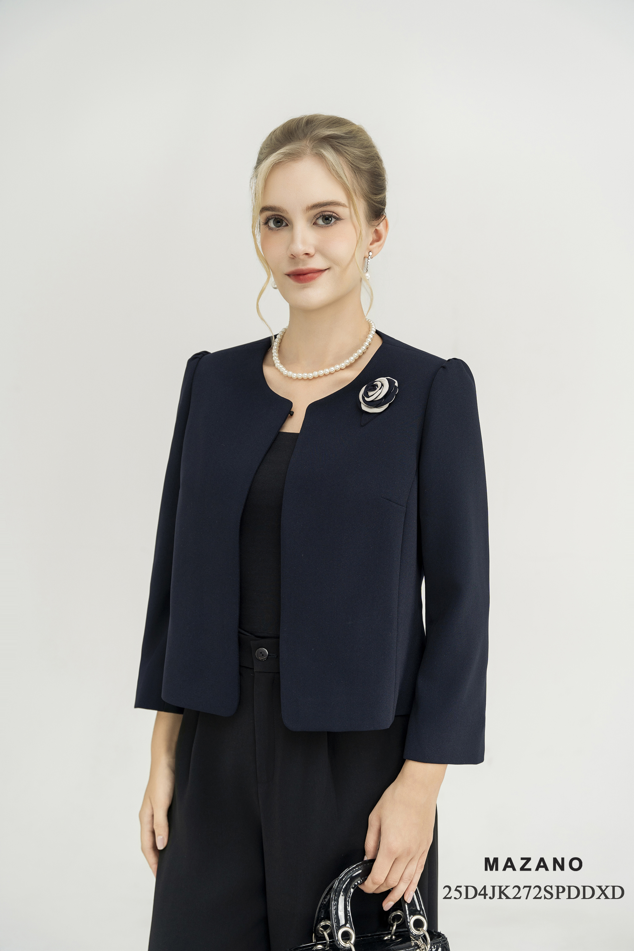 Áo khoác ngắn Suông Vải tuytsi cao cấp Đính hoa thủ công Dài dưới eo_thumbnail_2