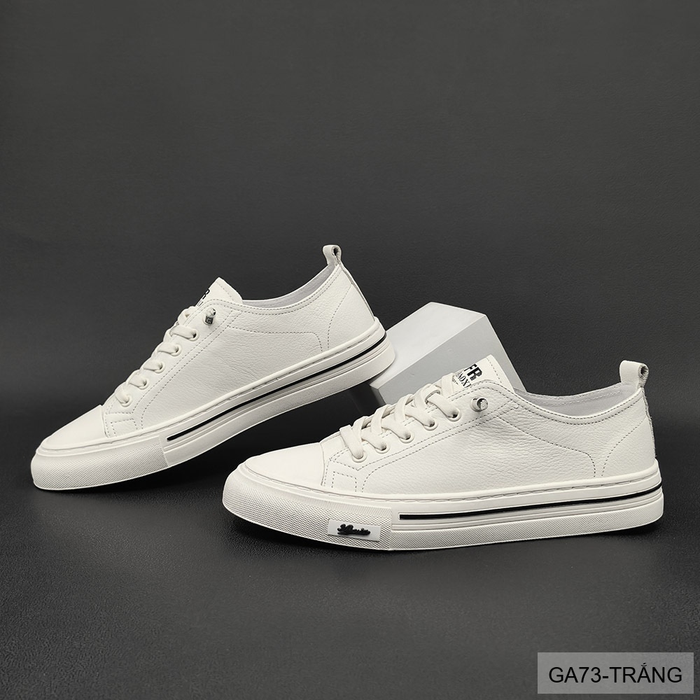 GA73 - Giày Sneaker Nam Da Bò Phong Cách Hàn, Đế Cao Su Thoáng Khí, Màu Trắng Đen