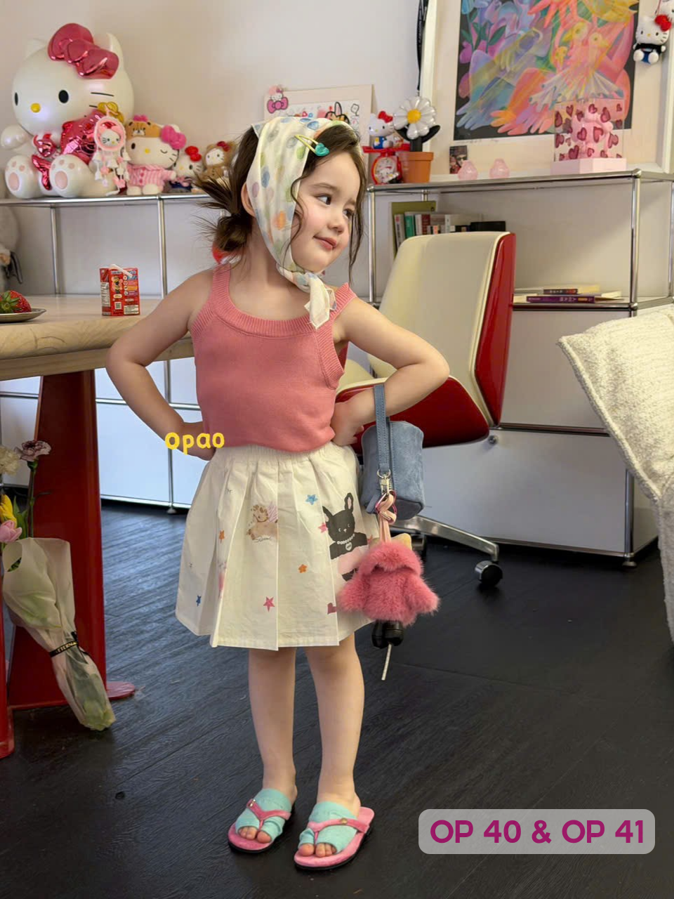 OP41 - Chân váy trắng in hình dáng xòe hãng Opao
