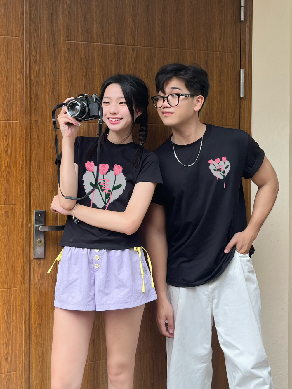 Áo thun cặp nam nữ form rộng 1968 Miucho vải 4c cotton 220gsm thoáng mát cổ tròn in mix_thumbnail_2