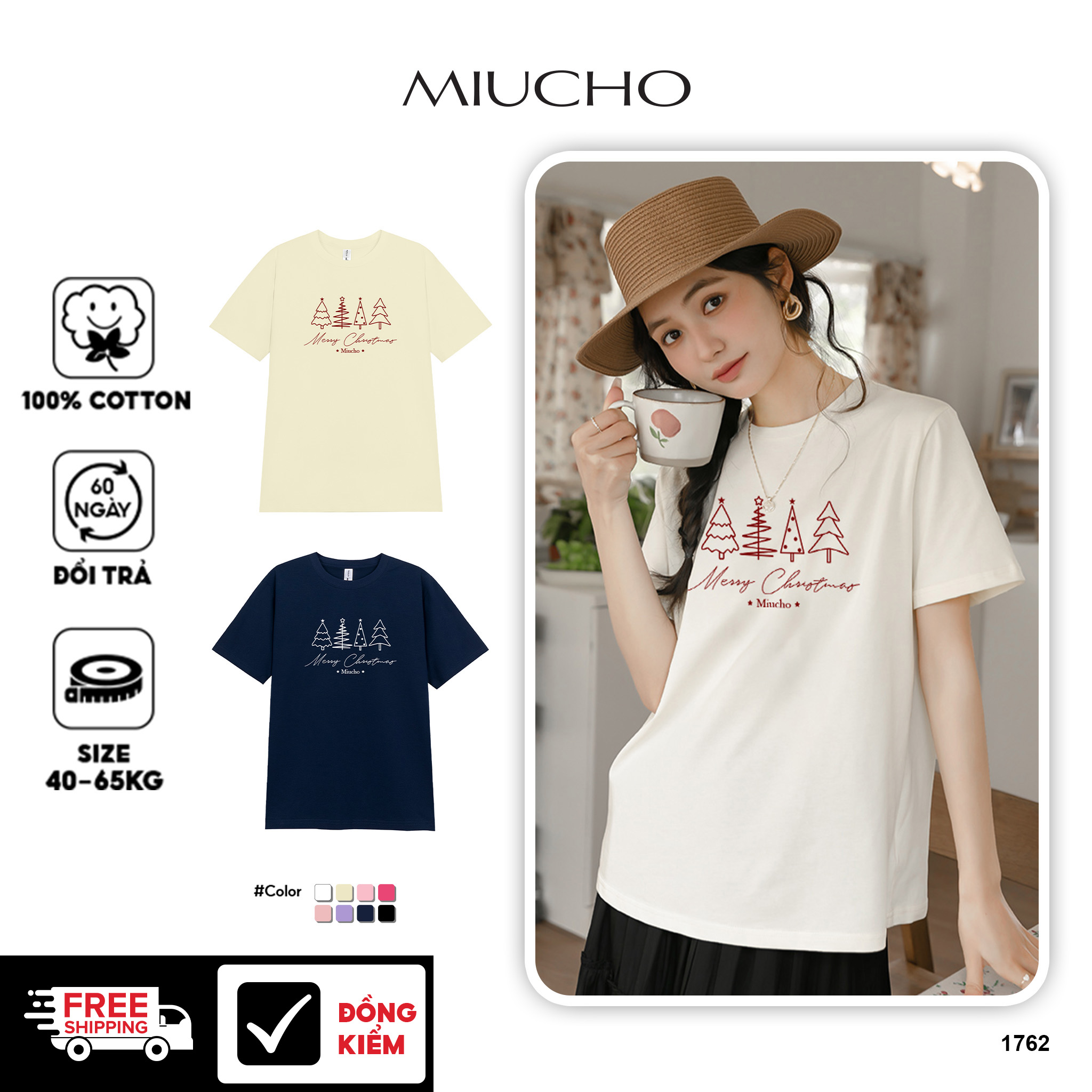 Áo thun nữ giáng sinh noel form vừa regular vải cotton 4c thoáng mát 1762 Miucho Chic Chic in mix