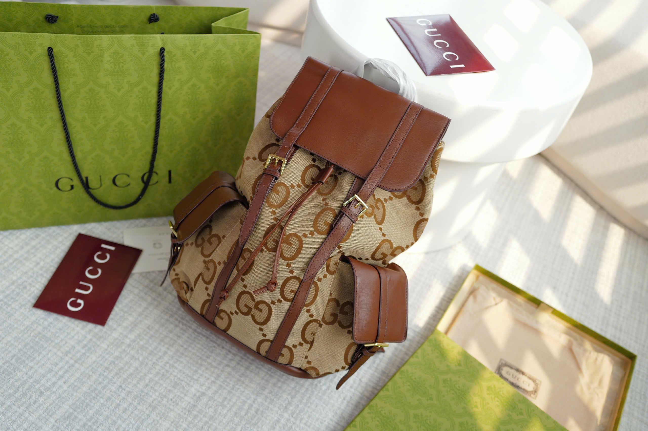 Balo Nam Gucci Jumbo GG Backpack Camel_thumbnail_3