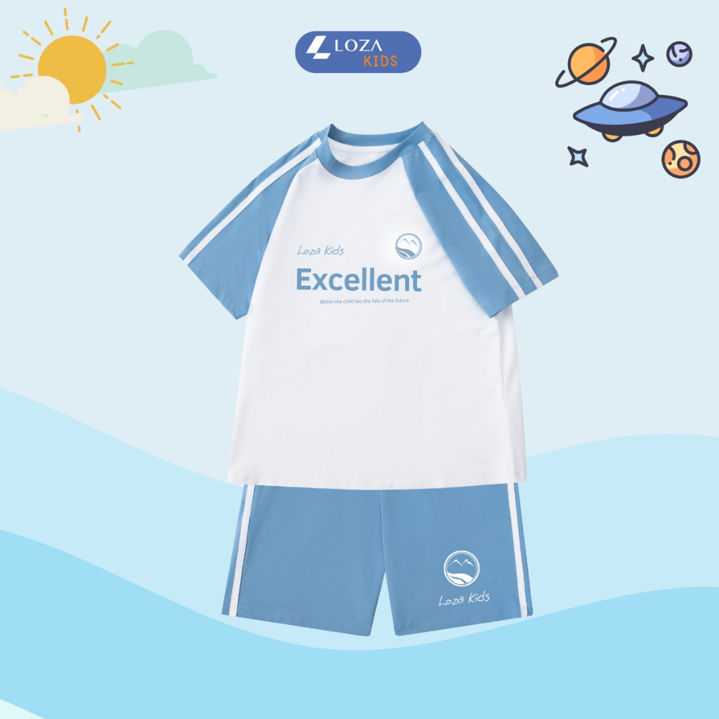 Đồ bộ bé gái, bé trai phối viền Excellent  - Quần áo cho bé chất liệu thun cotton - Loza Kids BF329_thumbnail_4