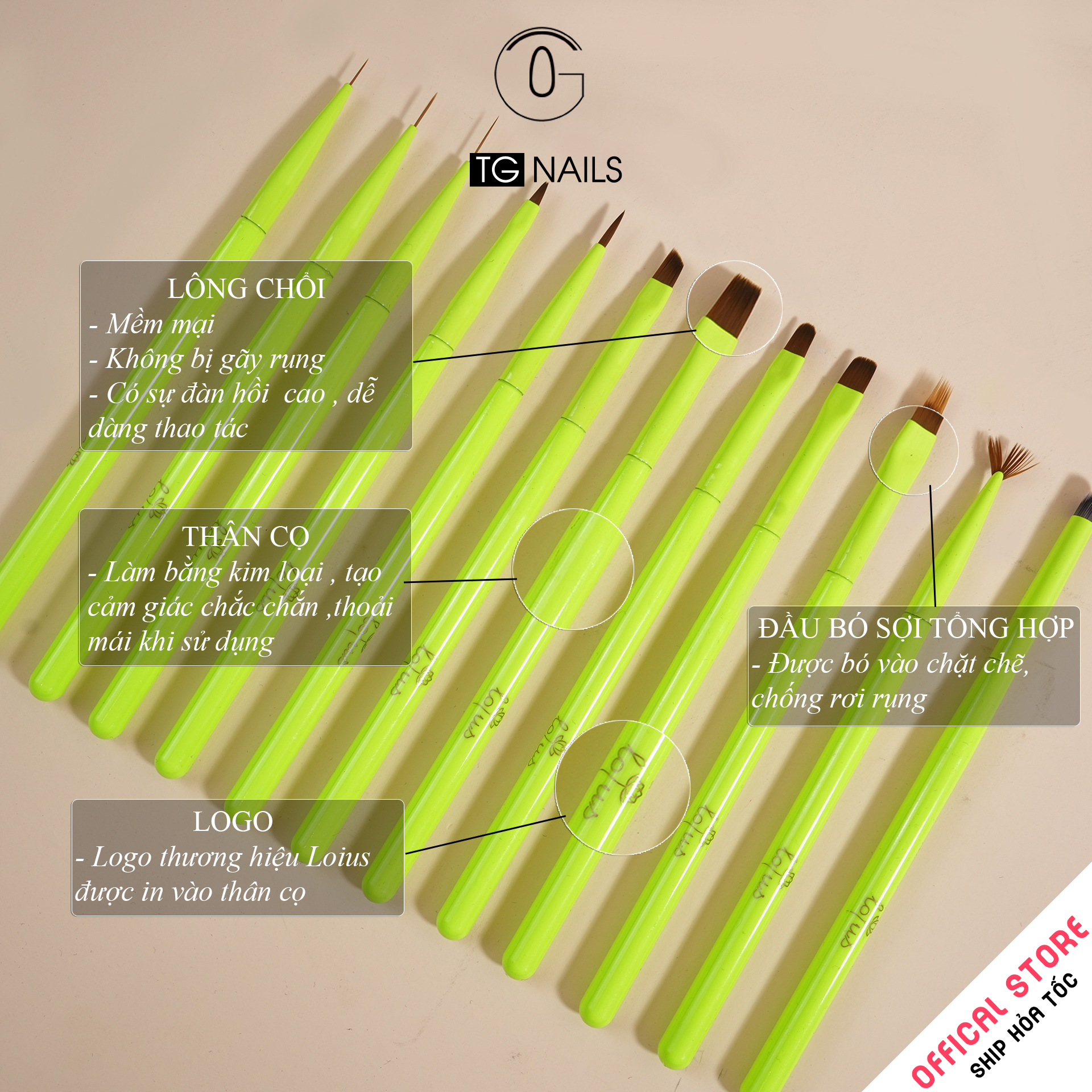 Bộ 12 cây cọ vẽ móng LOIUS cao cấp