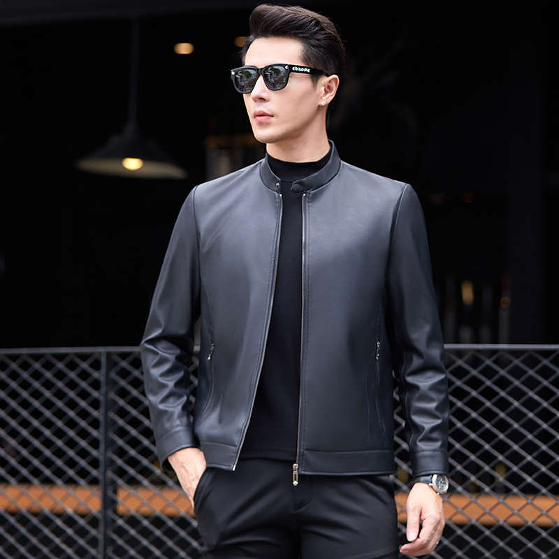 Áo khoác da nam cổ tròn