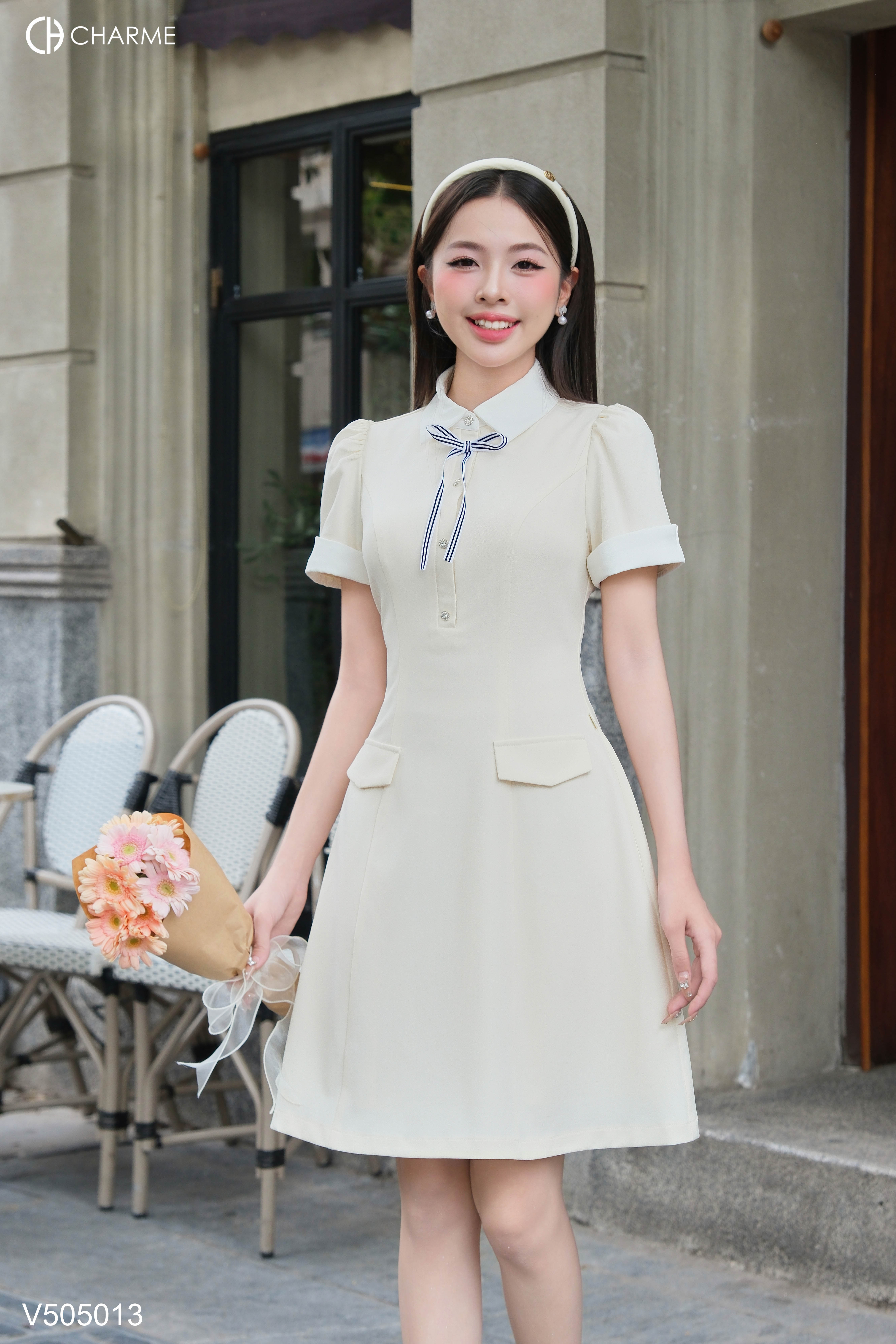 Váy dáng xòe tay phối khuy đá_thumbnail_1