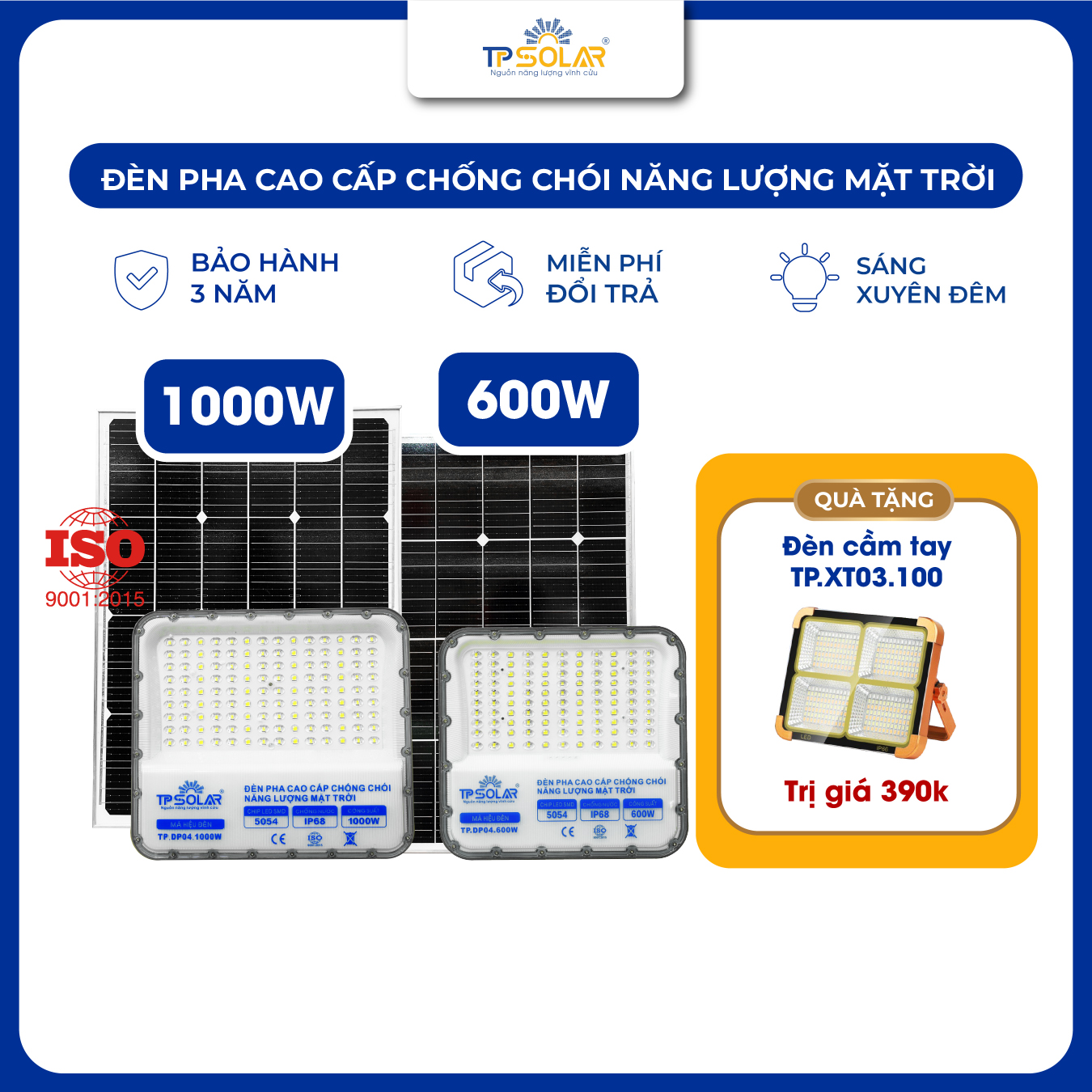 Đèn pha cao cấp chống chói năng lượng mặt trời (TP.DP04.600 / TP.DP04.1000)