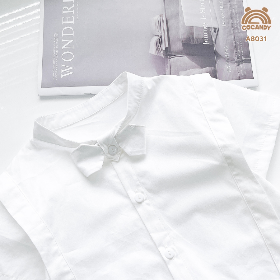 Áo cộc sơ mi TRẮNG nơ cổ nẹp sườn chéo_thumbnail_3