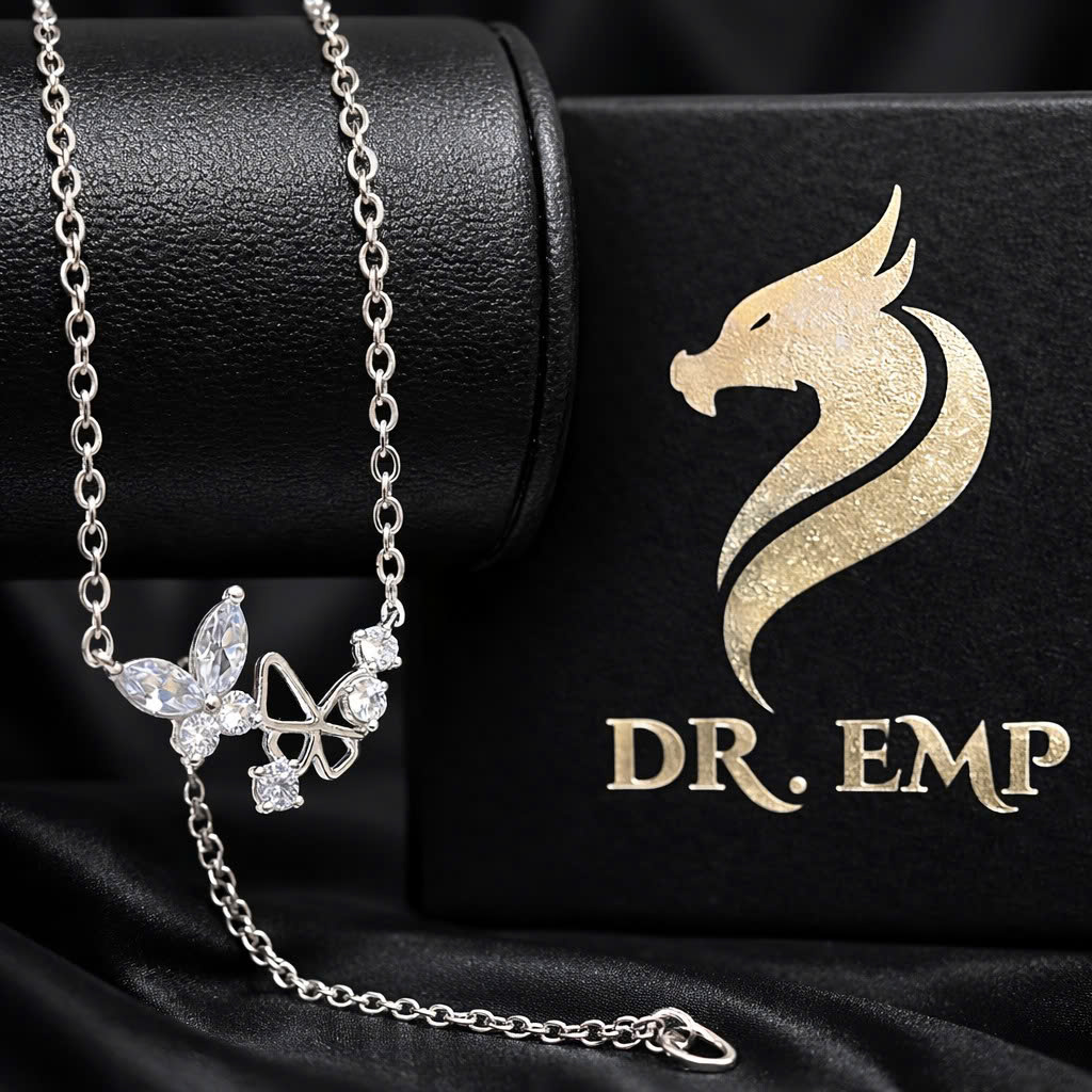 Vòng cổ bạc xi kim bướm trắng