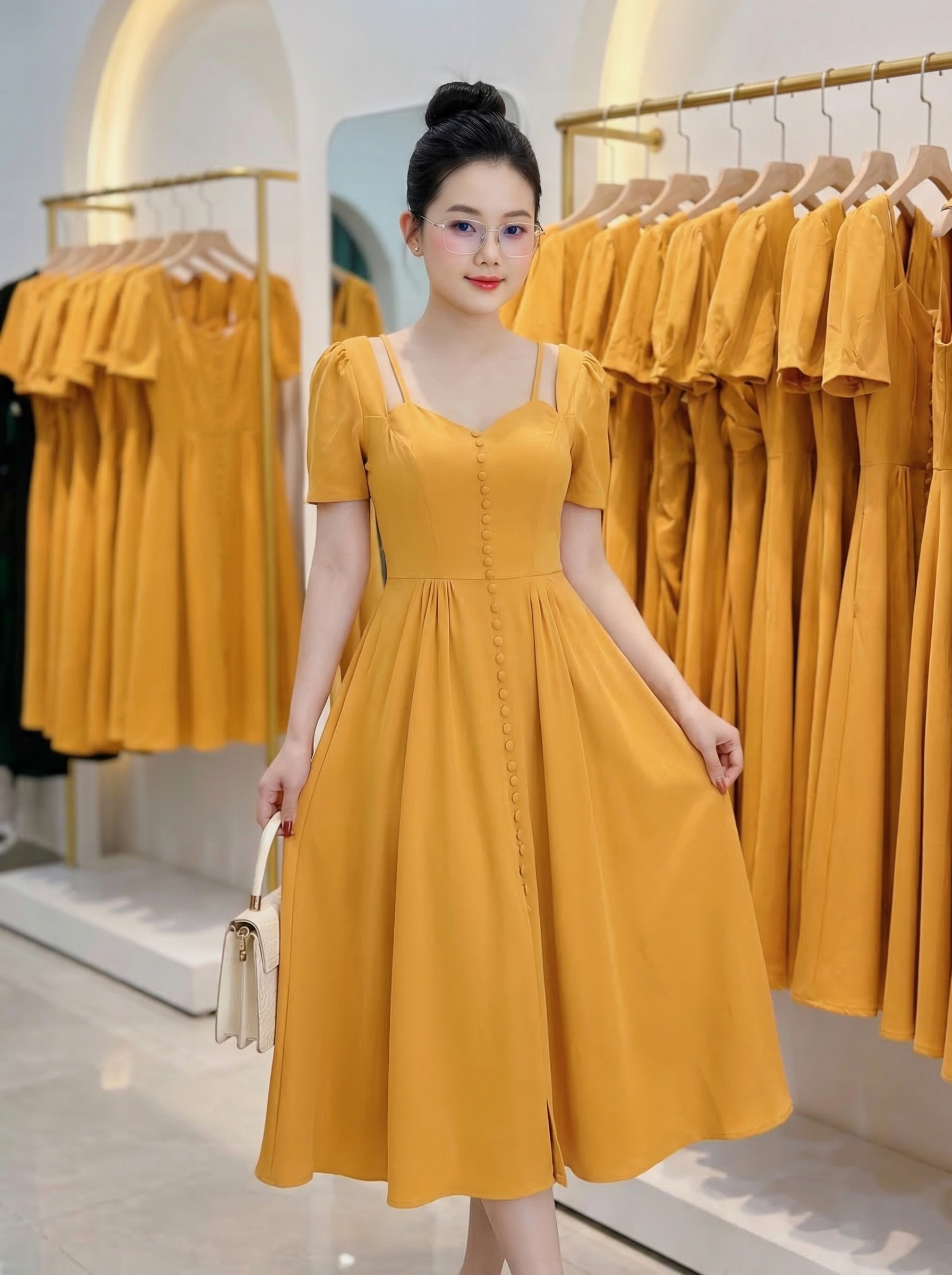 Đầm xòe tiểu thư tay con cut out đính nút_thumbnail_1