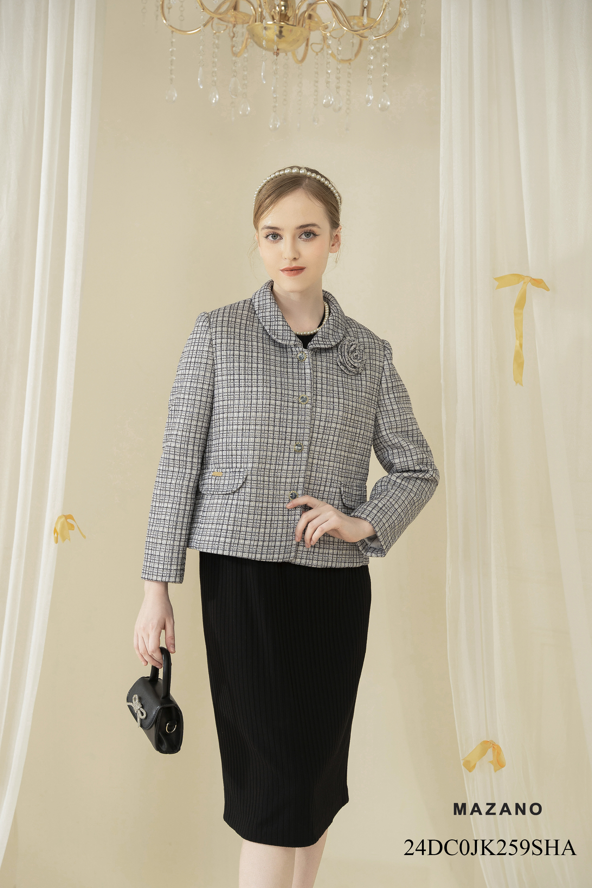 Áo khoác ngắn Suông Vải dạ tweet kẻ - Dài dưới eo  JK259SHA_thumbnail_3