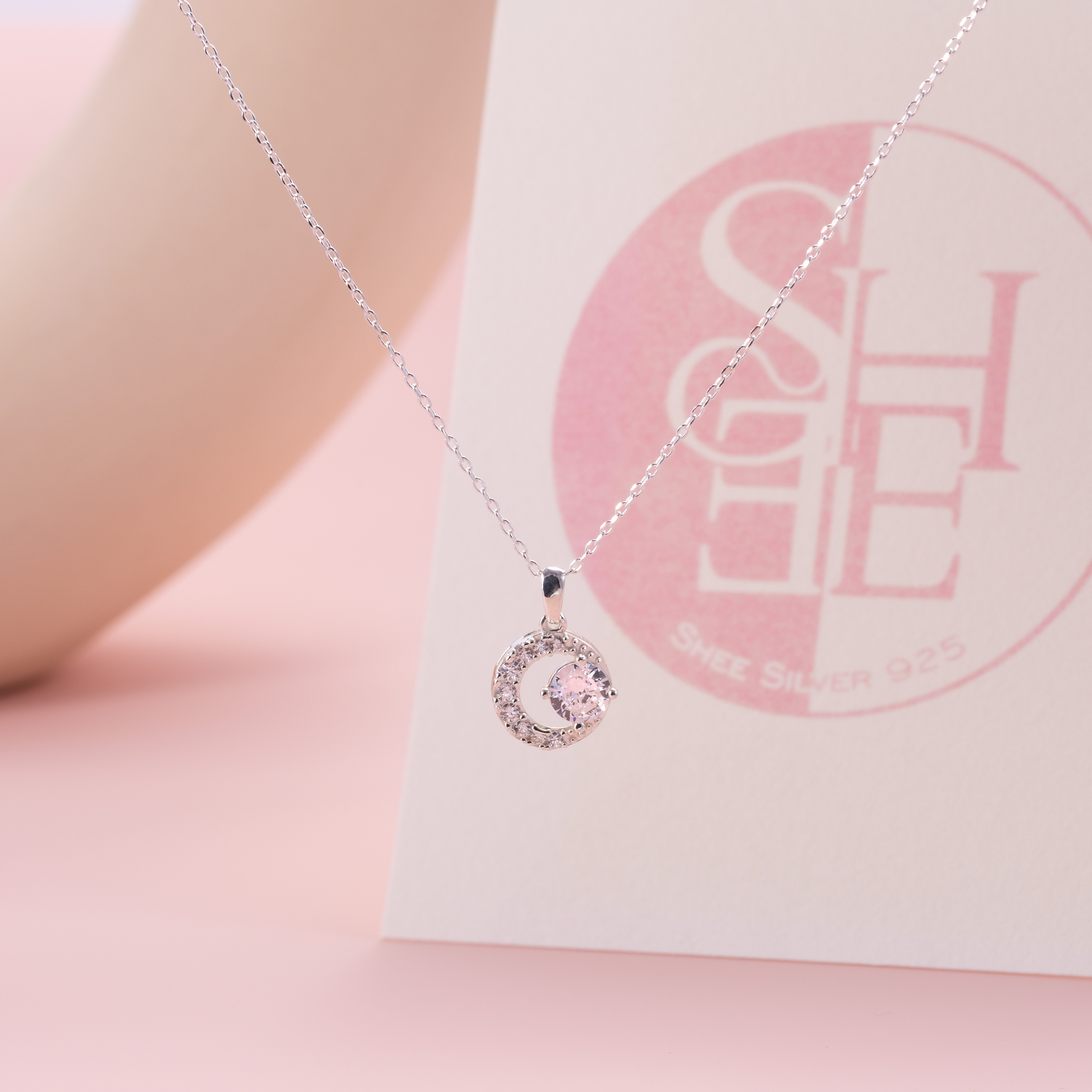 Vòng cổ bạc nữ Shee Silver chính hãng 925 kiểu mặt trăng đính đá lấp lánh – phụ kiện sang trọng_thumbnail_4